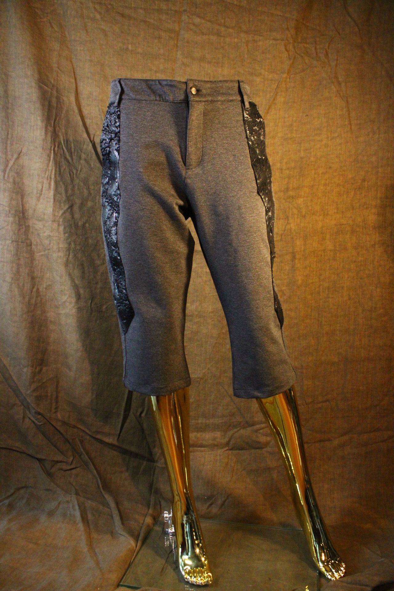 Other Dark Gray Real Leather Detail Cropped Pants Size US 32 / EU 48 - 6 Thumbnail