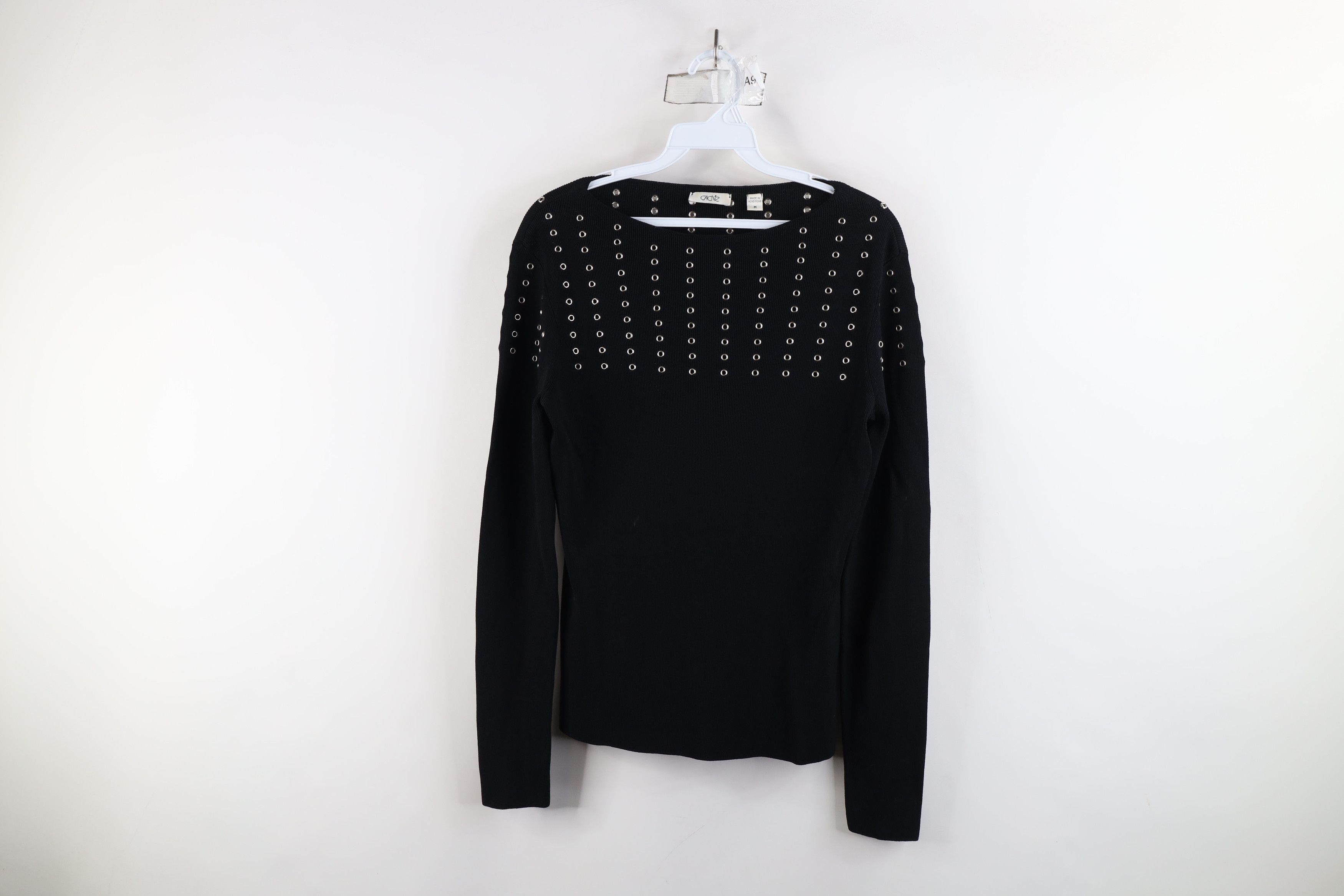 Vintage Vintage 90s Cache Rivet Ribbed Knit Stretch Sweater Black Size M / US 6-8 / IT 42-44 - 1 Thumbnail