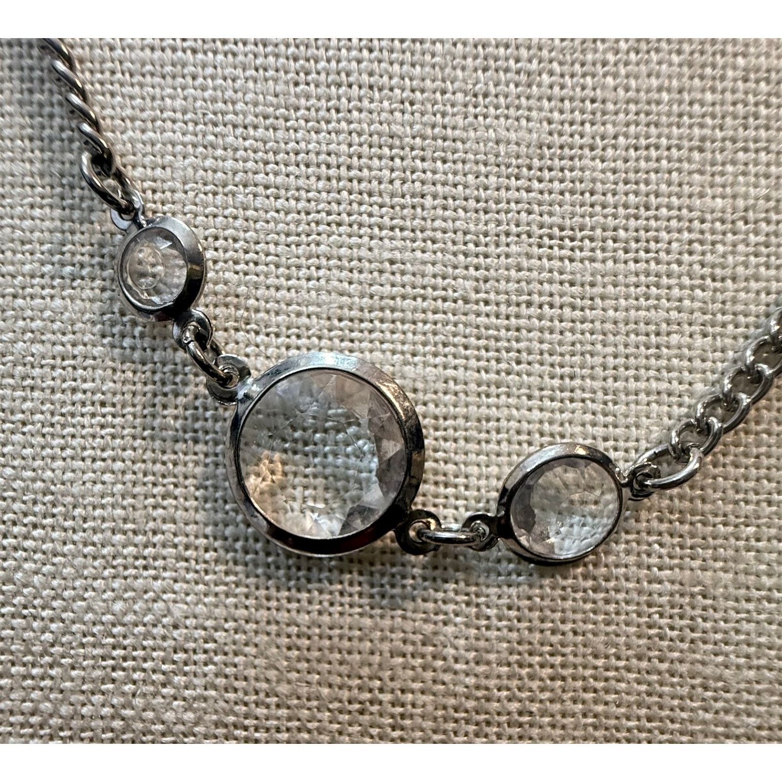 Other Vintage Silver Tone Necklace Faceted Faux Crystal 28” Size ONE SIZE - 3 Thumbnail