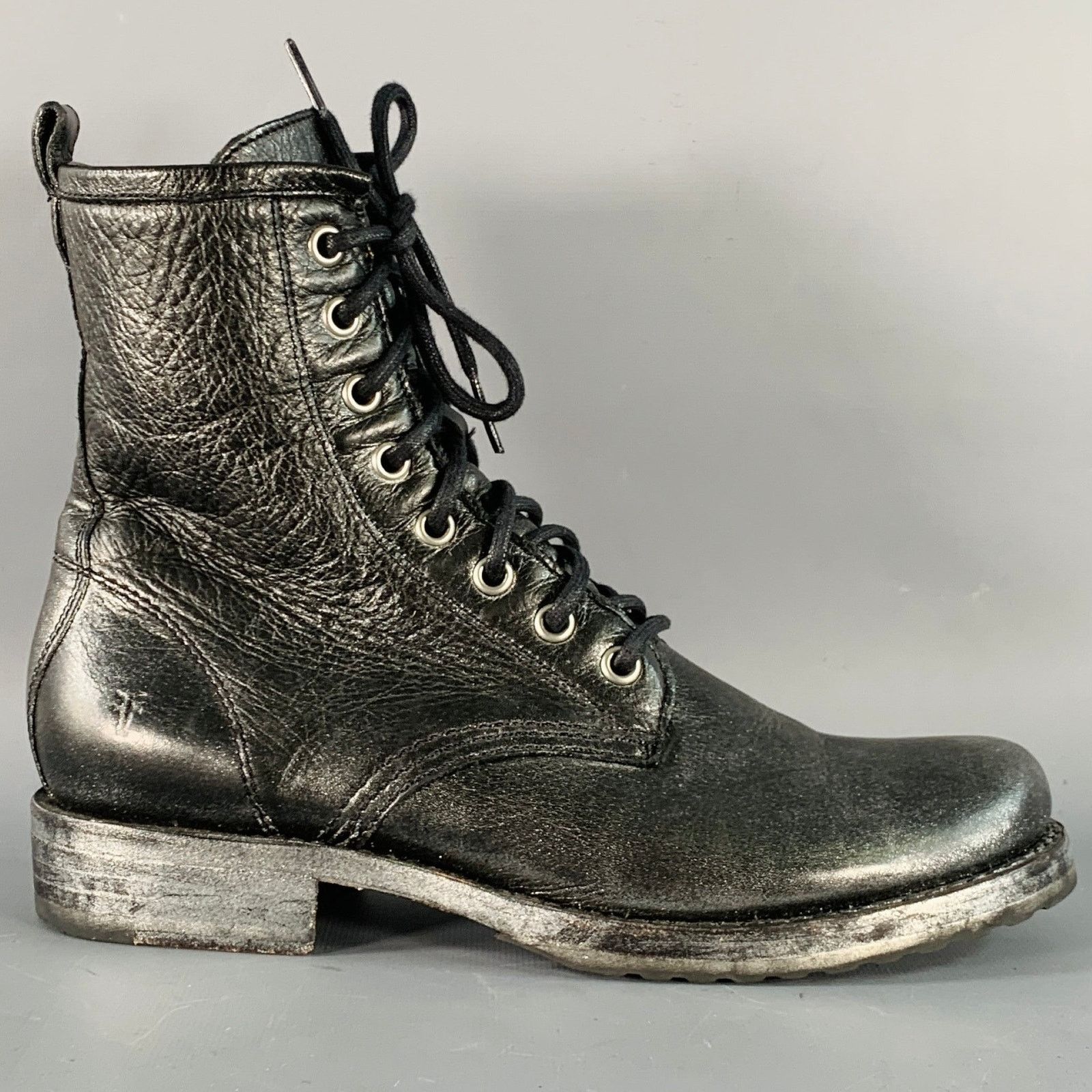 Frye FRYE Size 7 Black Silver Leather Metallic Lace-Up Boots Size US 7 / IT 37 - 2 Thumbnail