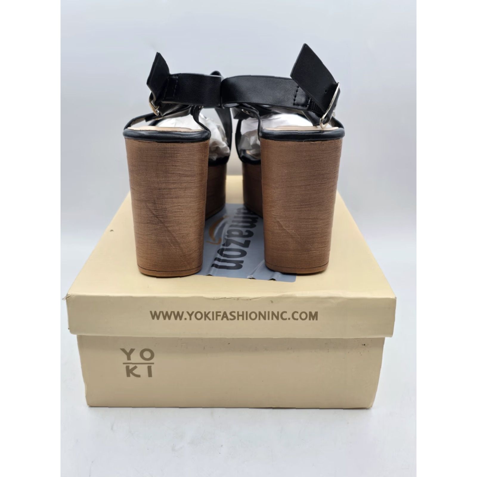Vintage Yoki Womens Black Wedge Sandal Buckle Closure - Size 9 Sandal Open Toe Strappy - 3-3.9 in Heel Casual Womens Size US 9 / IT 39 - 6 Thumbnail