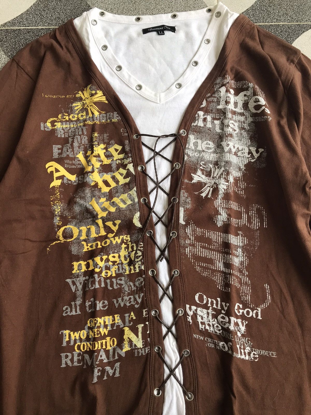 If Six Was Nine Y2K Brown Beamount Carr poem Laces Up Longsleeve Size US L / EU 52-54 / 3 - 3 Thumbnail