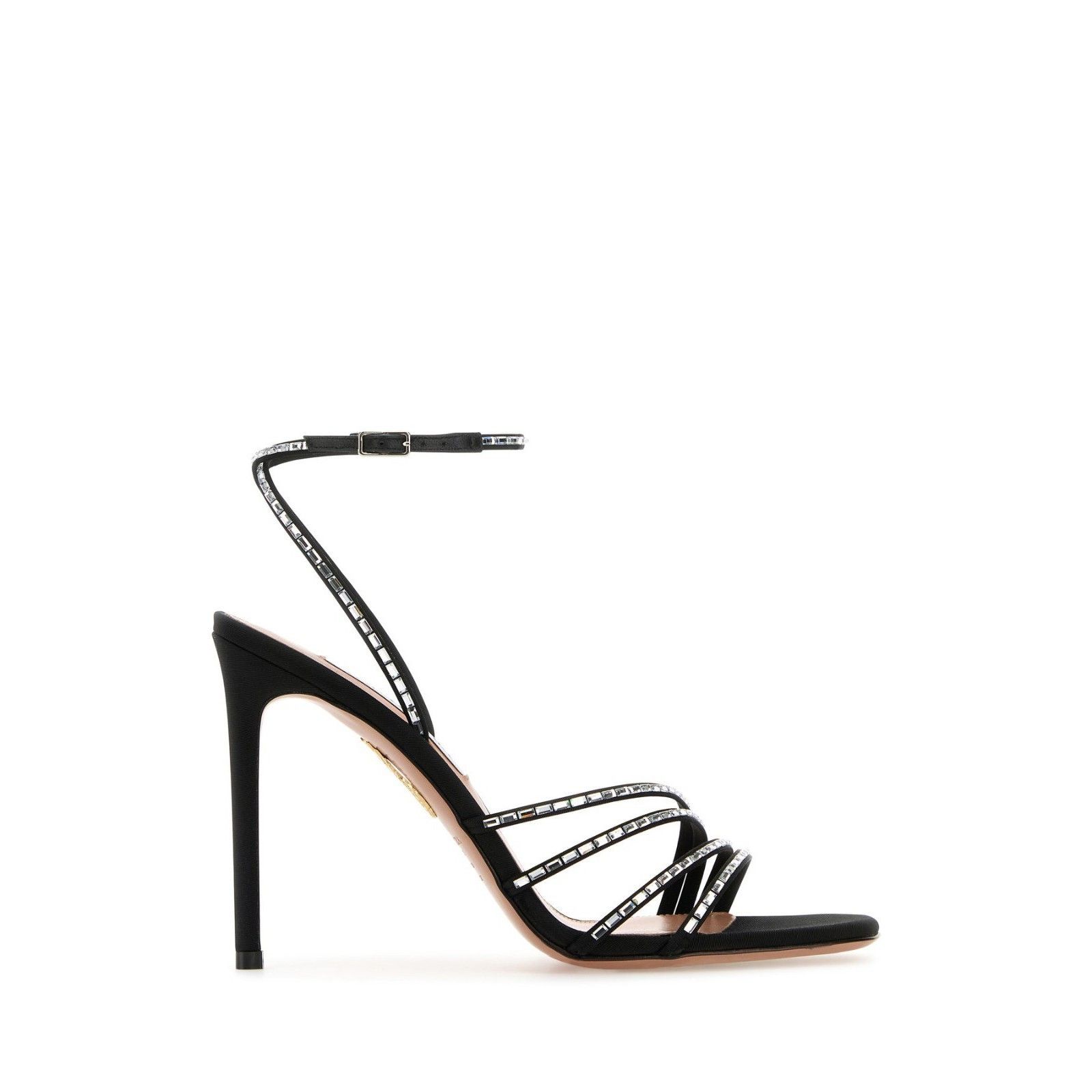 AQUAZZURA Mistica Crystal Jewel Black Leather 105mm Heel San