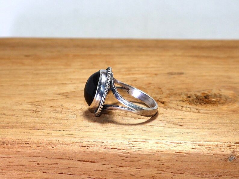 Handmade Black Onyx Ring: Handmade Sterling Silver Boho Promise Ring Size ONE SIZE - 6 Thumbnail