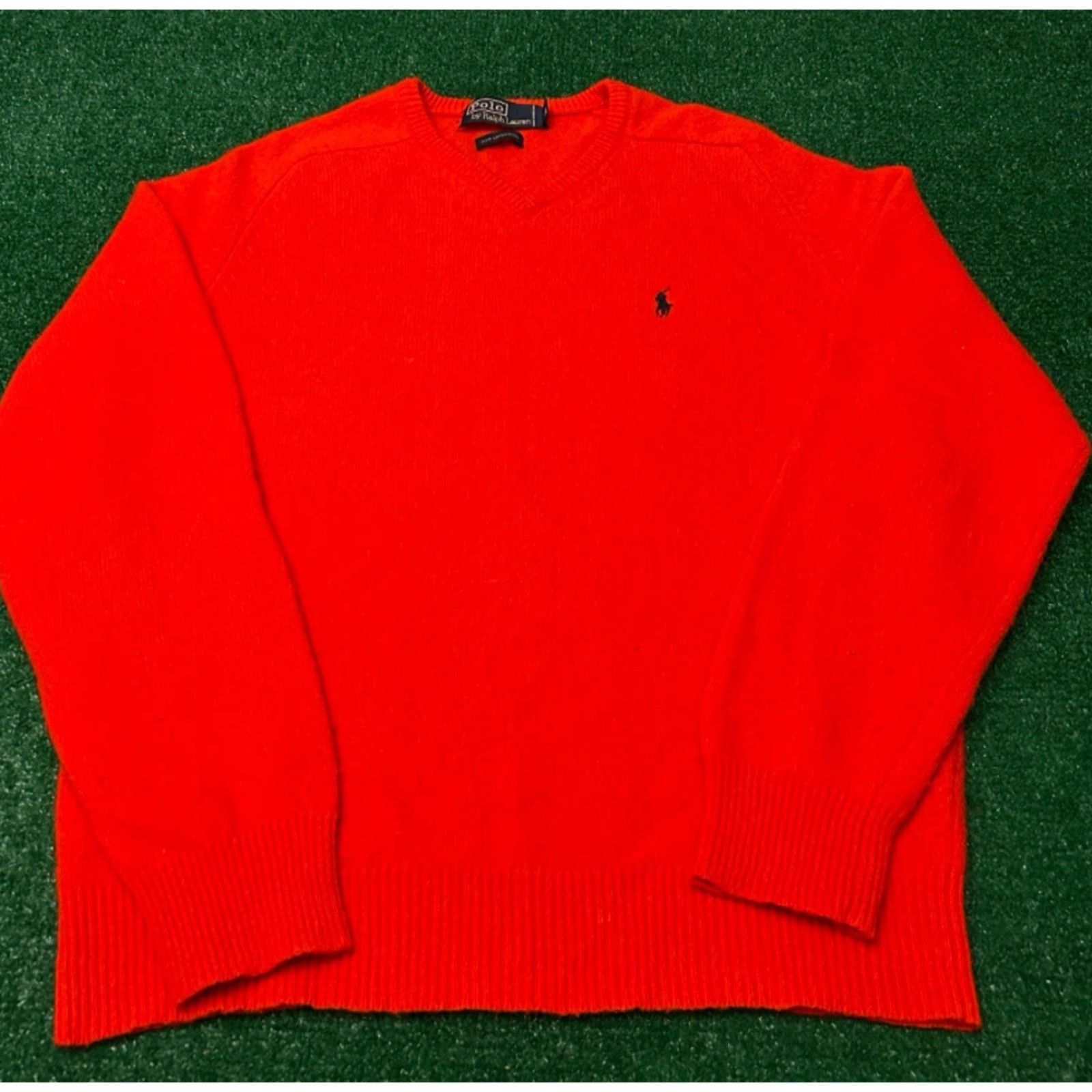 Polo Ralph Lauren VINTAGE Polo Ralph Lauren Sweater Mens M V-Neck Wool Pullover Orange Red 90s Classic Preppy Logo Knit Size US M / EU 48-50 / 2 - 5 Thumbnail