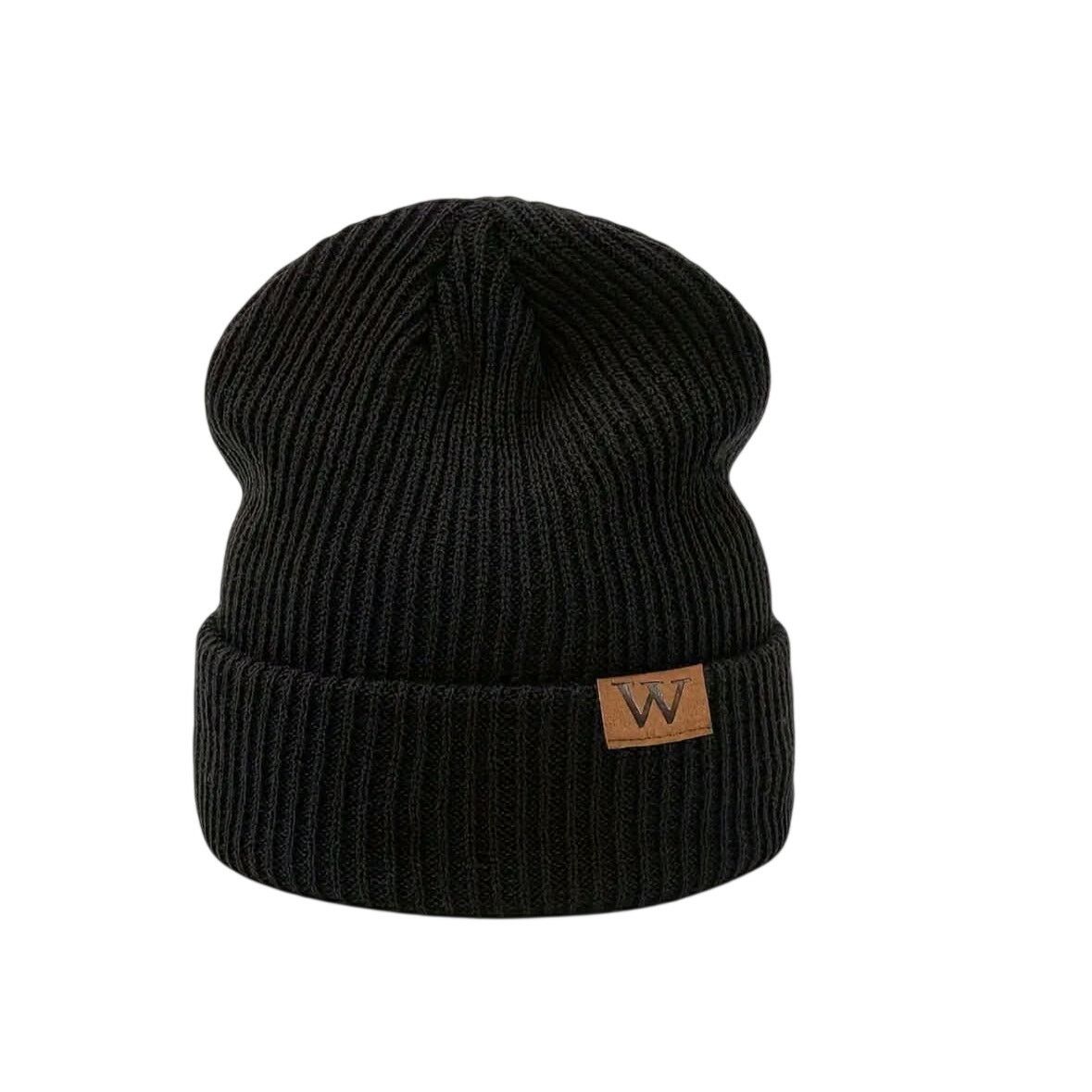 Other New Black Knit Beanie Hat w/ Leather "W" Patch Cuffed Winter Size ONE SIZE - 3 Thumbnail