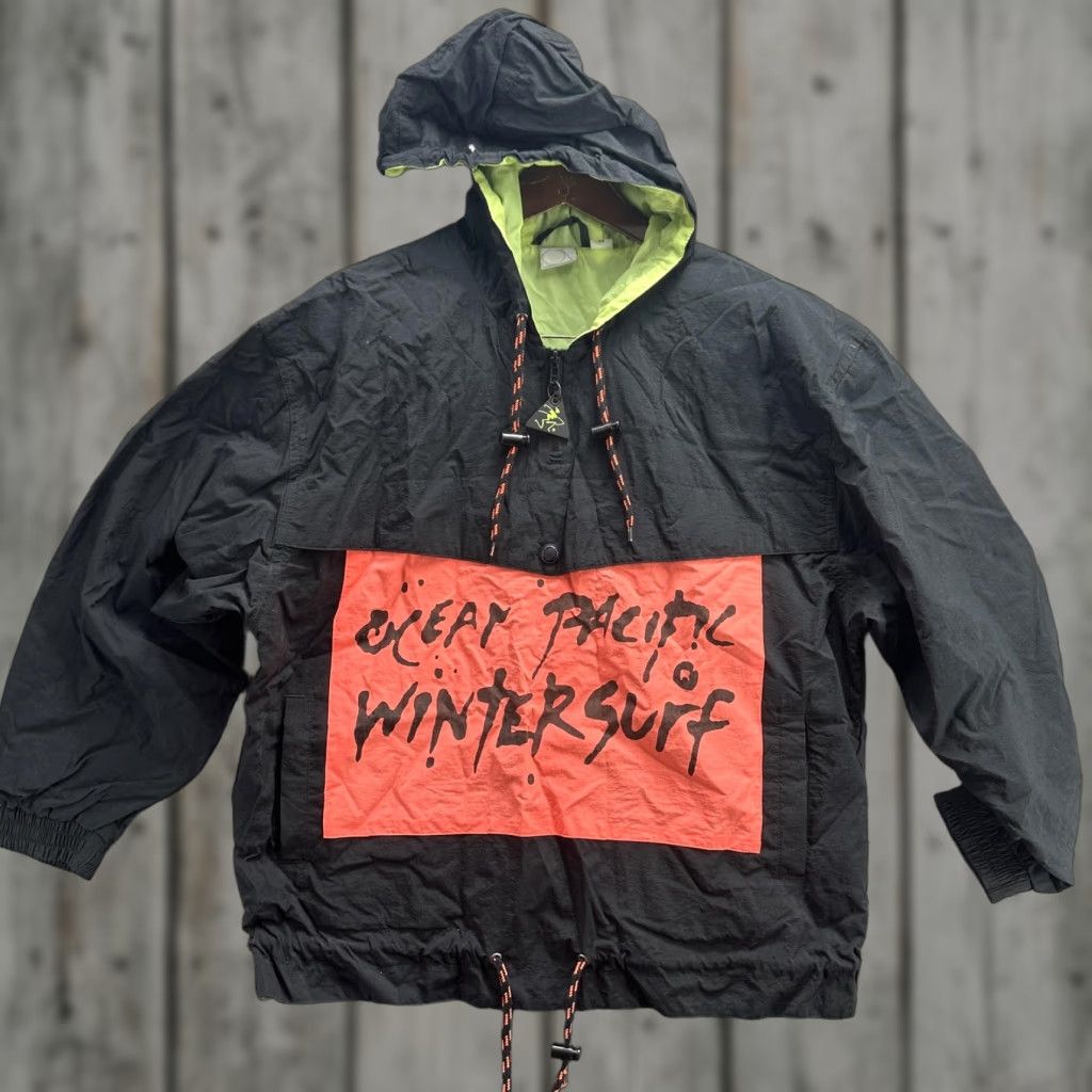 VINTAGE Ocean Pacific Jacket Womens M Black Wintersurf Hooded Anorak Surf
