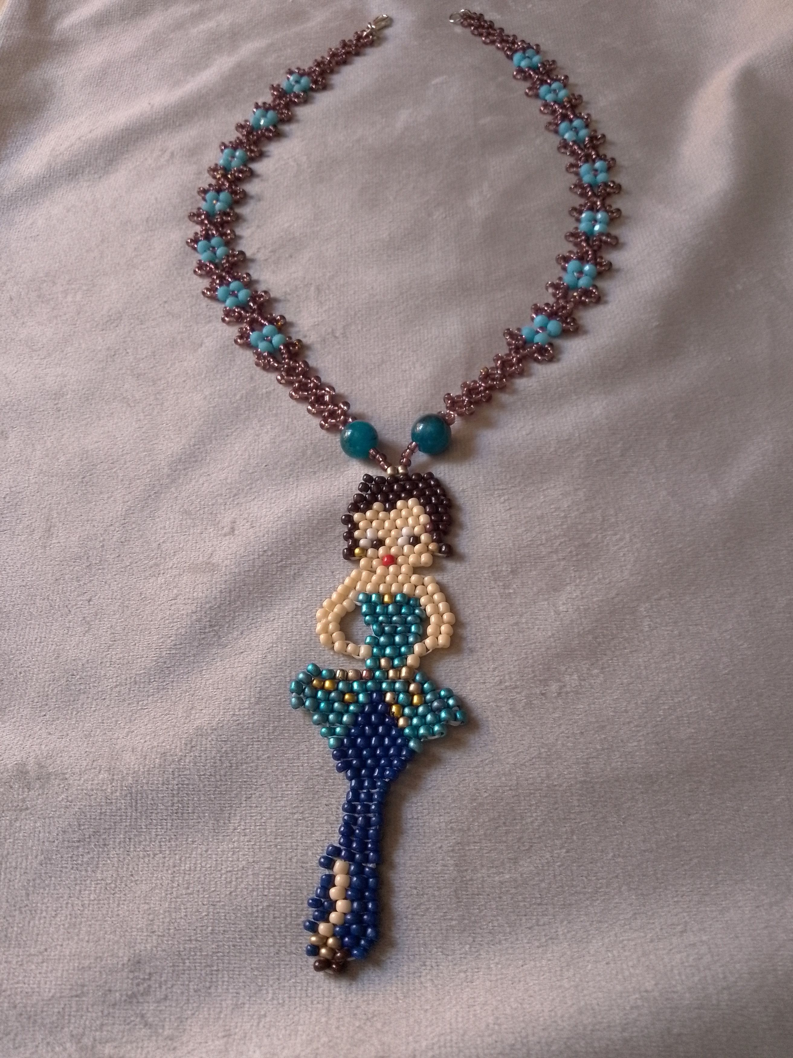 Handmade Long Boho Necklace Betty Boop pendant Apatite gemstones Size ONE SIZE - 8 Thumbnail