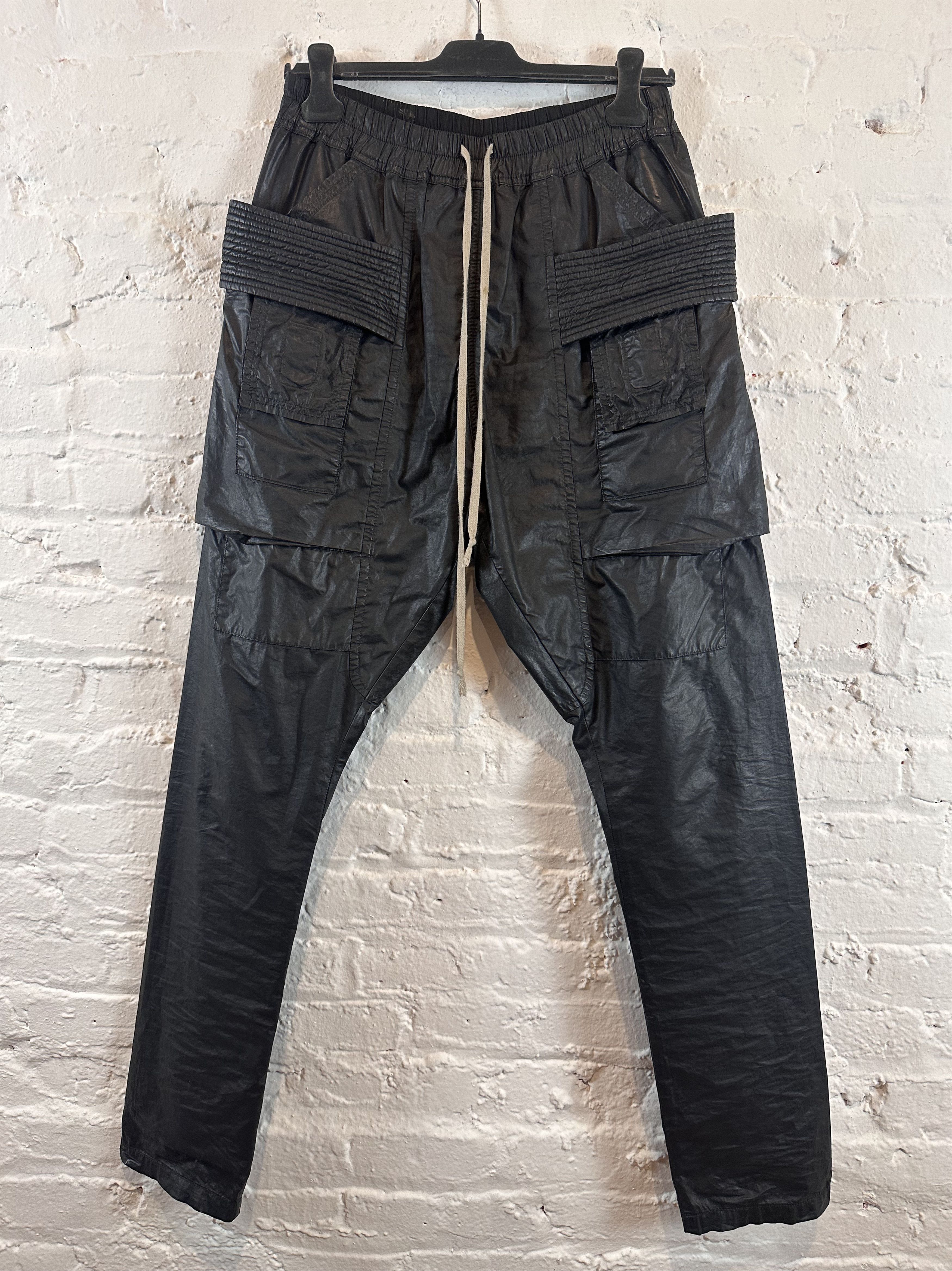 image of Rick Owens Drkshdw Ss15 Coated Creatch Cargo Pants in Black, Men's (Size 30)