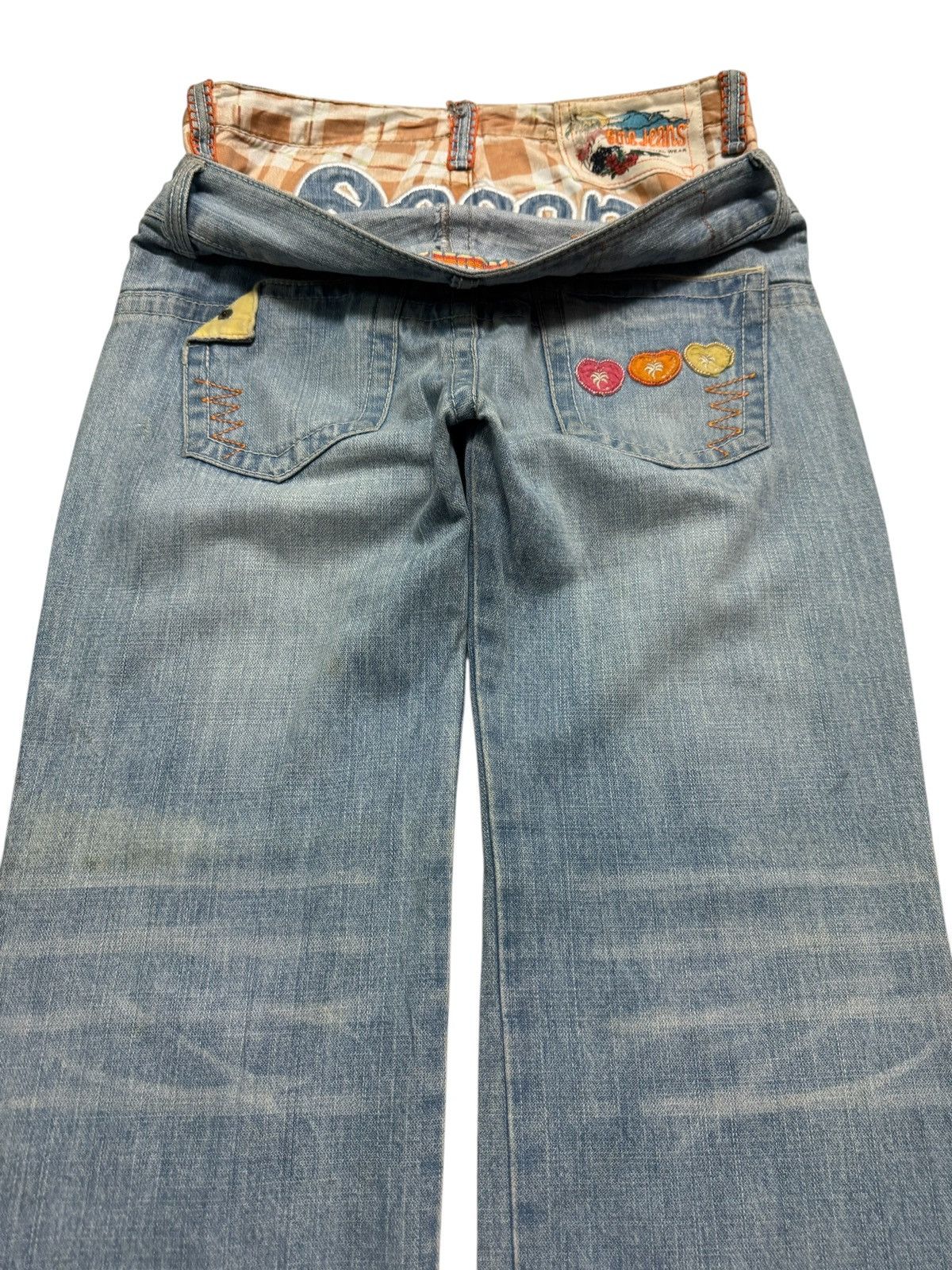 Japanese Brand 💥DOUBLE WAIST 90's💥BLUE MOON BLUE OCEAN EMBROIDERY LOGO RARE Size US 29 - 4 Thumbnail