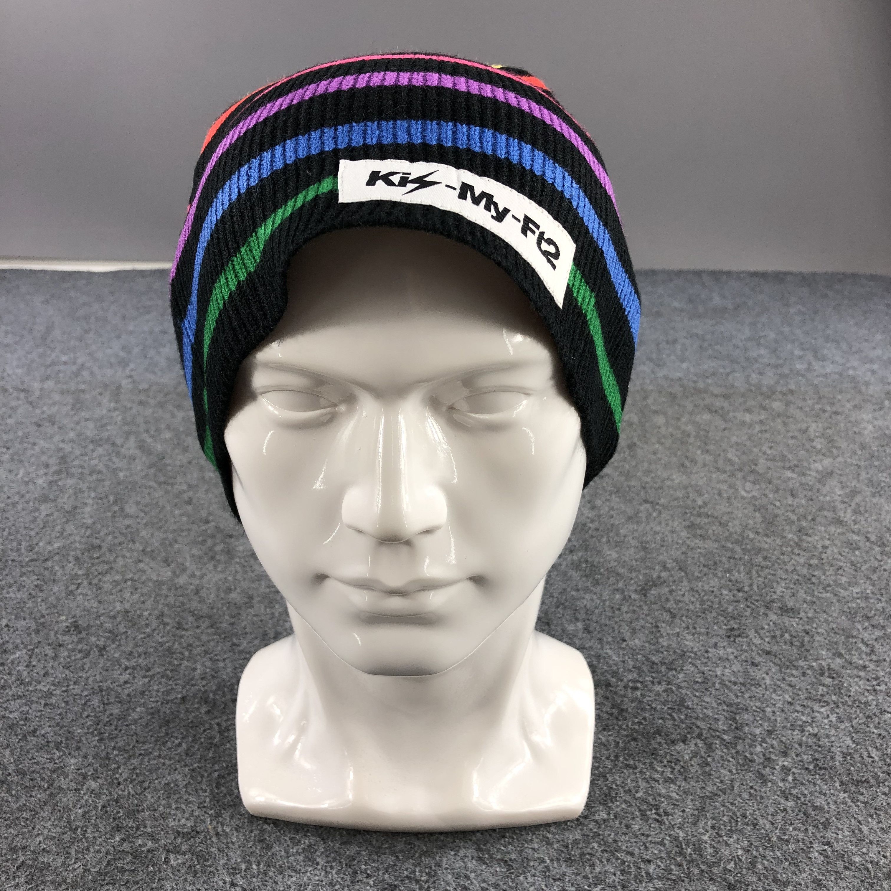 Vintage Kis-My-Ft2 Rainbow Stripe Knit Pompom Beanie Hat B251 Size ONE SIZE - 2 Thumbnail