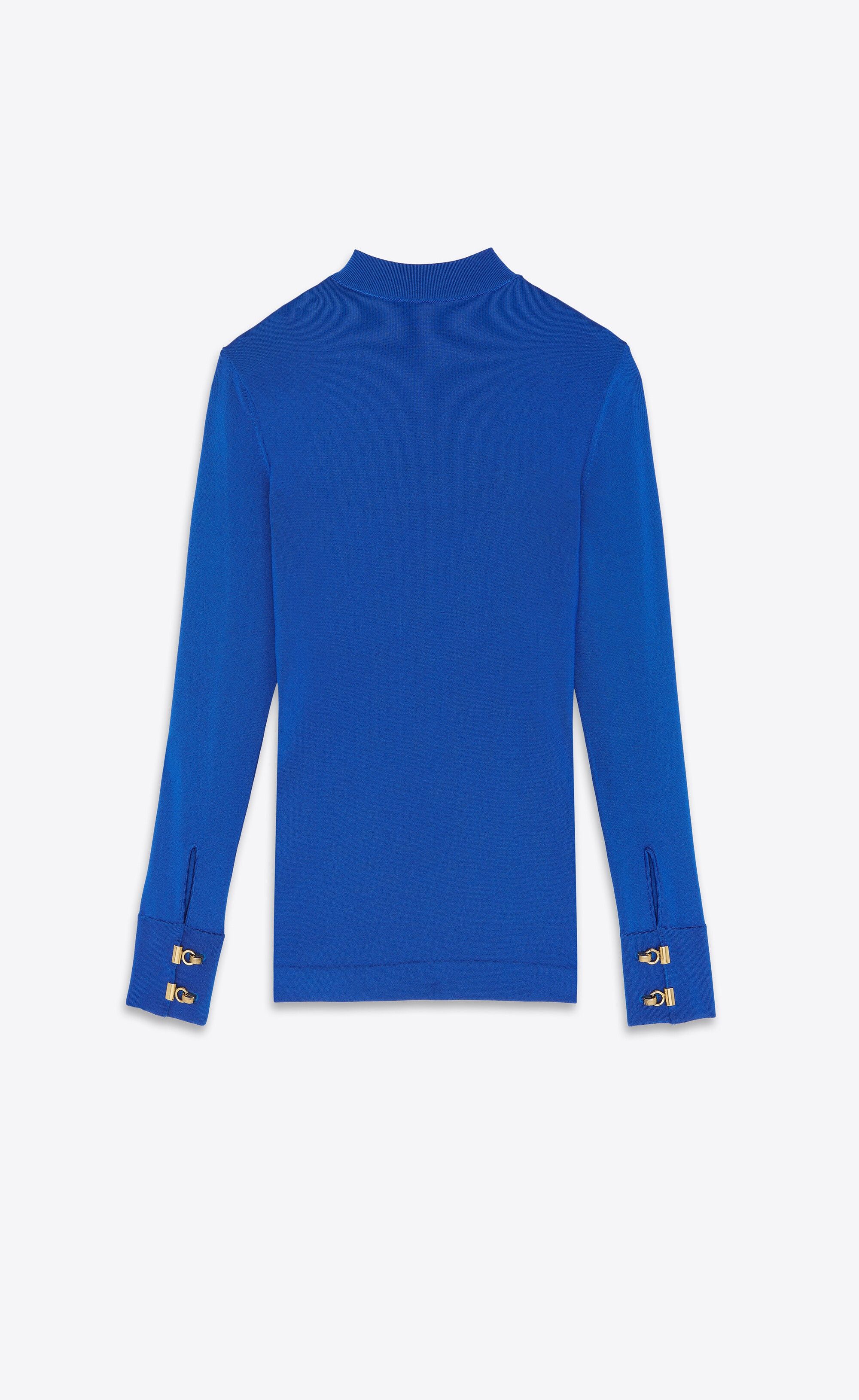 Saint Laurent Paris o1s1wg111224 Top in Shiny Viscose Sweater in Blue Size L / US 10 / IT 46 - 3 Thumbnail