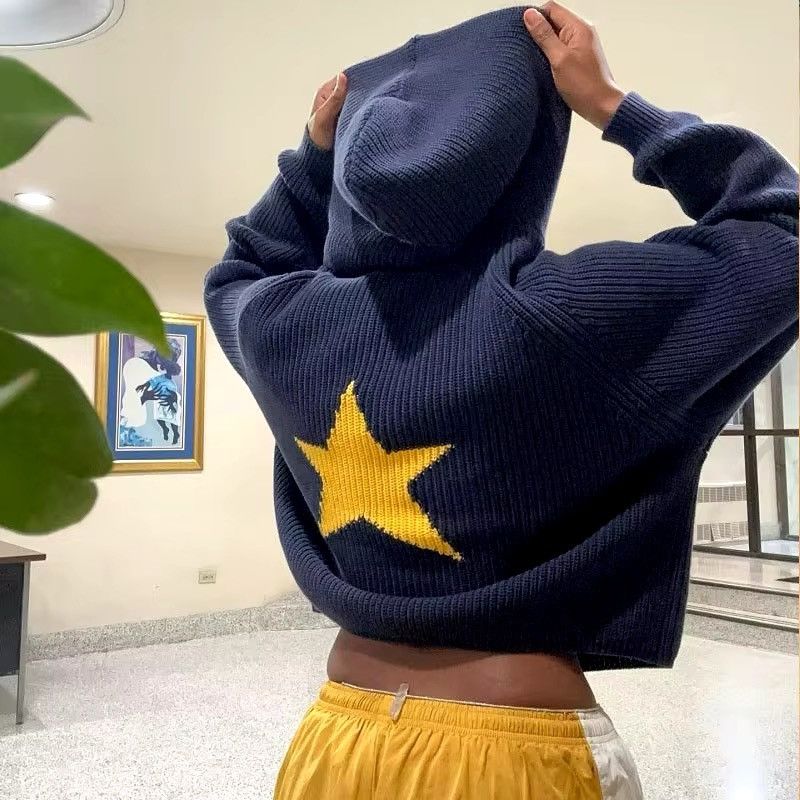 Streetwear Printed Sweaters Men's Streetwear Distressed Knit