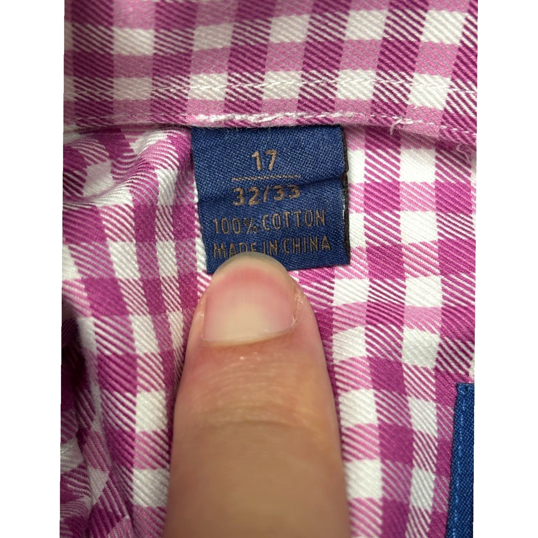 David Donahue David Donahue Mens Dress Shirt Pink White Gingham Check Cotton 17 32/33 Size 46R - 3 Thumbnail