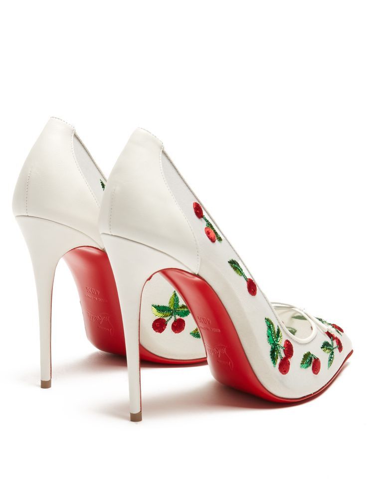 Christian Louboutin Cherrypump 100 Latte White Organza Red Cherry Pump Heel 39.5 Size US 9.5 / IT 39.5 - 19 Thumbnail
