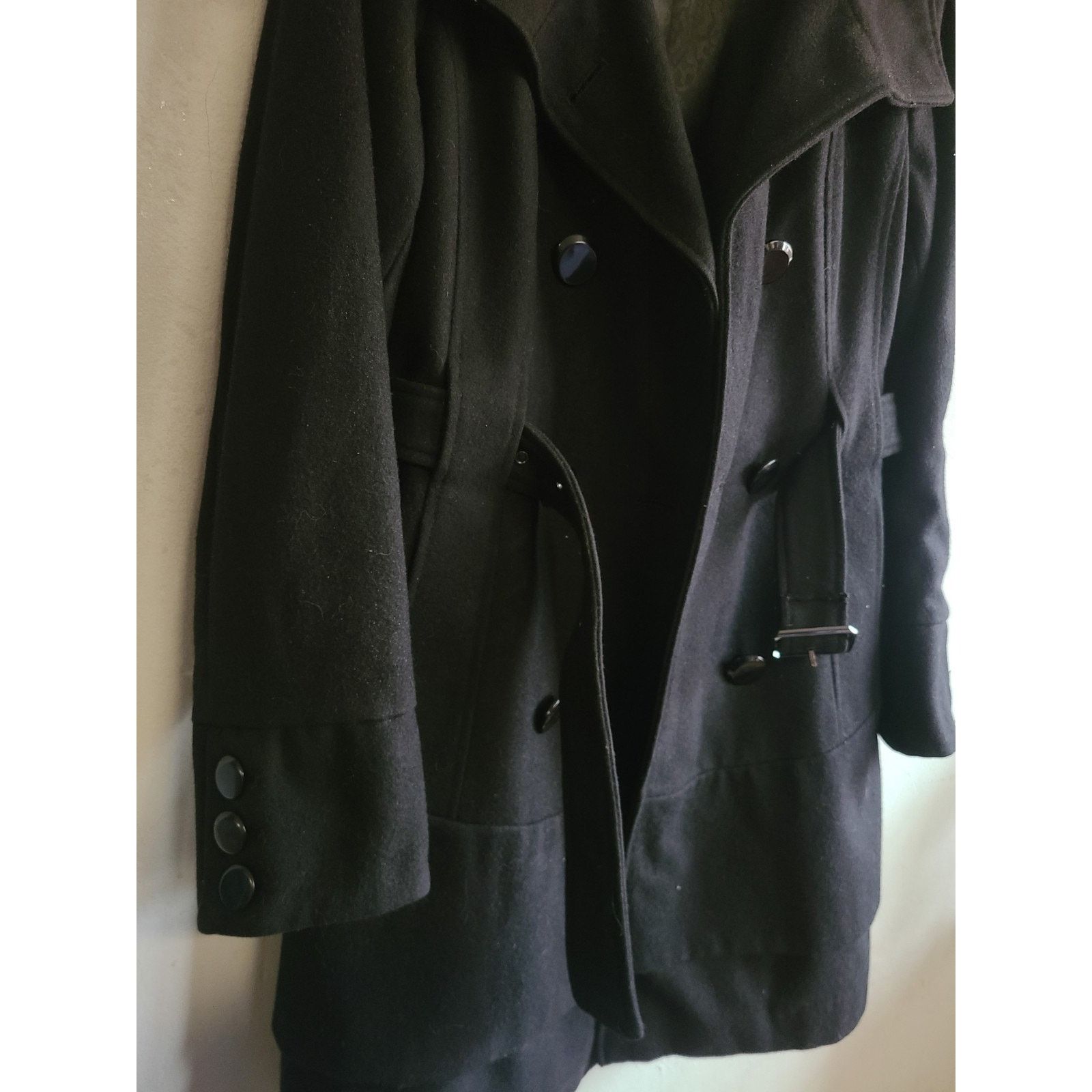 Worthington Women's large wool blend belted pea coat black Size L / US 10 / IT 46 - 6 Thumbnail