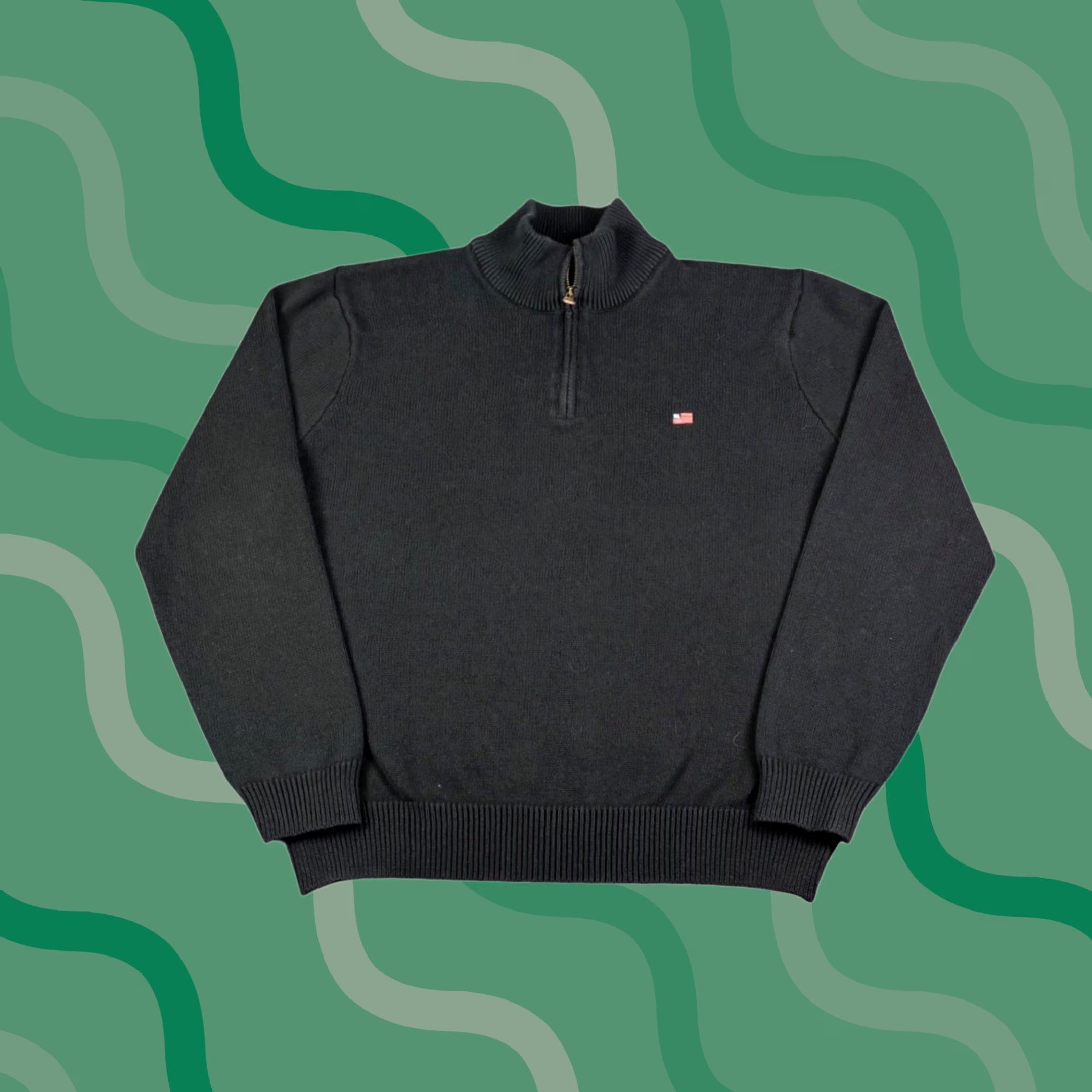 Polo Jeans Co. Ralph Lauren Mens XL Black Cotton Quarter Zip Sweater Mock Neck Embroidered Logo Zipper Sweater Casual Travel