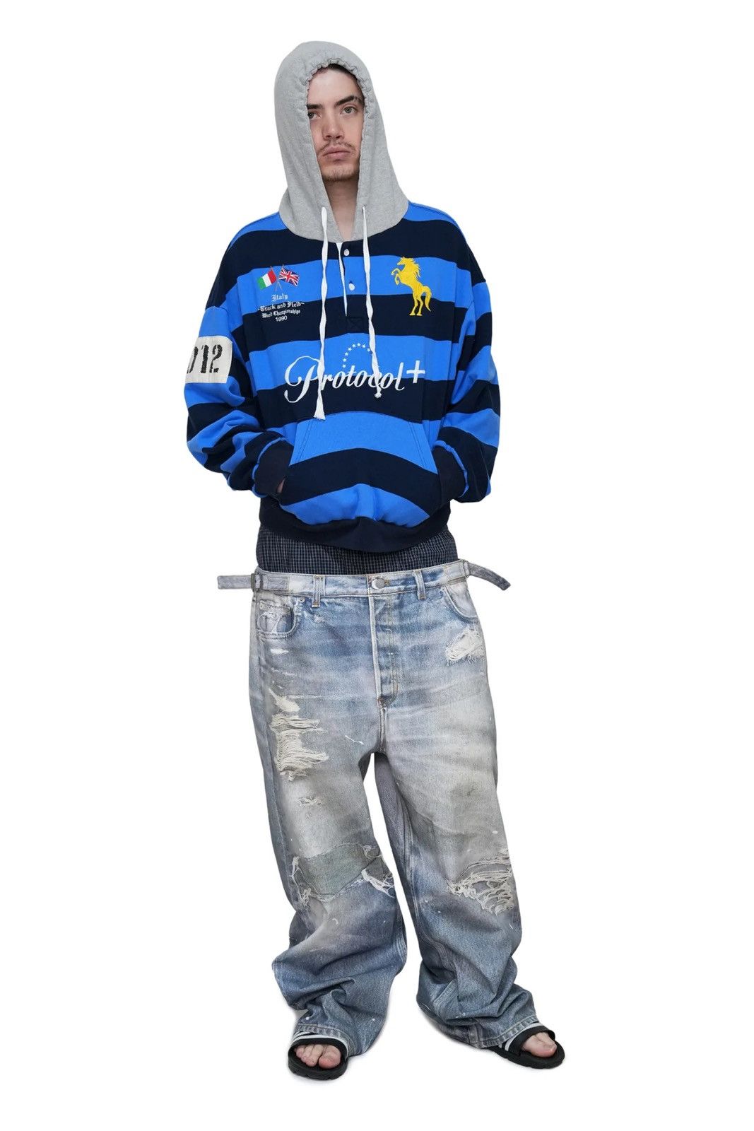 PROJECT G/R Protocol Index STRIPE POLO HOODIE PROJECT GR size 2