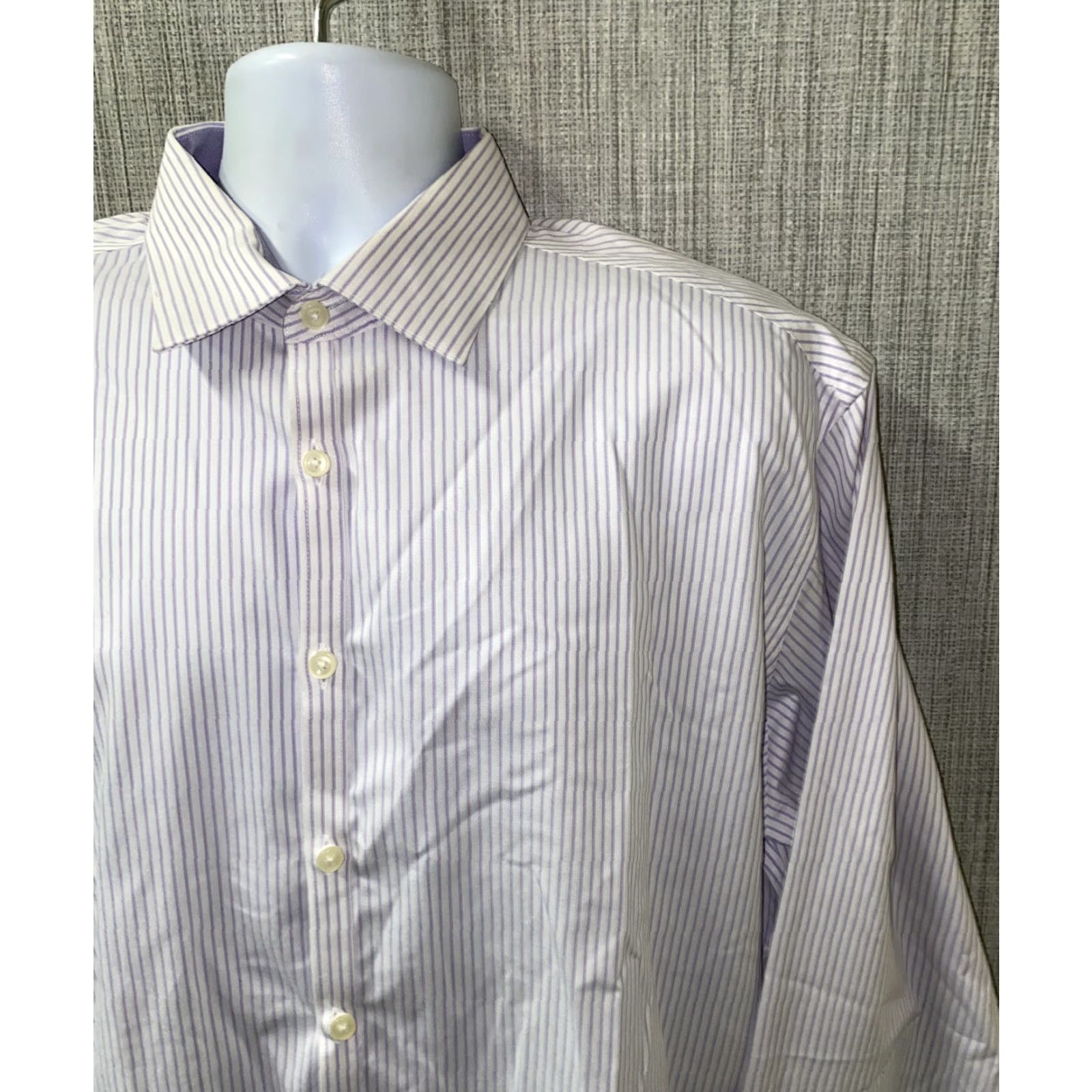 Vintage Jhane Barnes Dress Shirt Mens Collared Long Sleeve Striped 17.5 White/Purple Regular Fit Size 46R - 2 Thumbnail