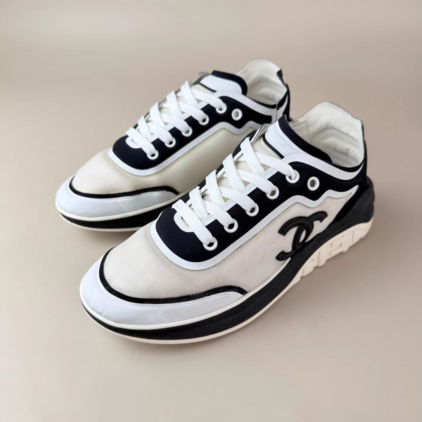 Chanel CHANEL CC black white sneakers EU 37 95 new Size US 6.5 / IT 36.5 - 1 Thumbnail