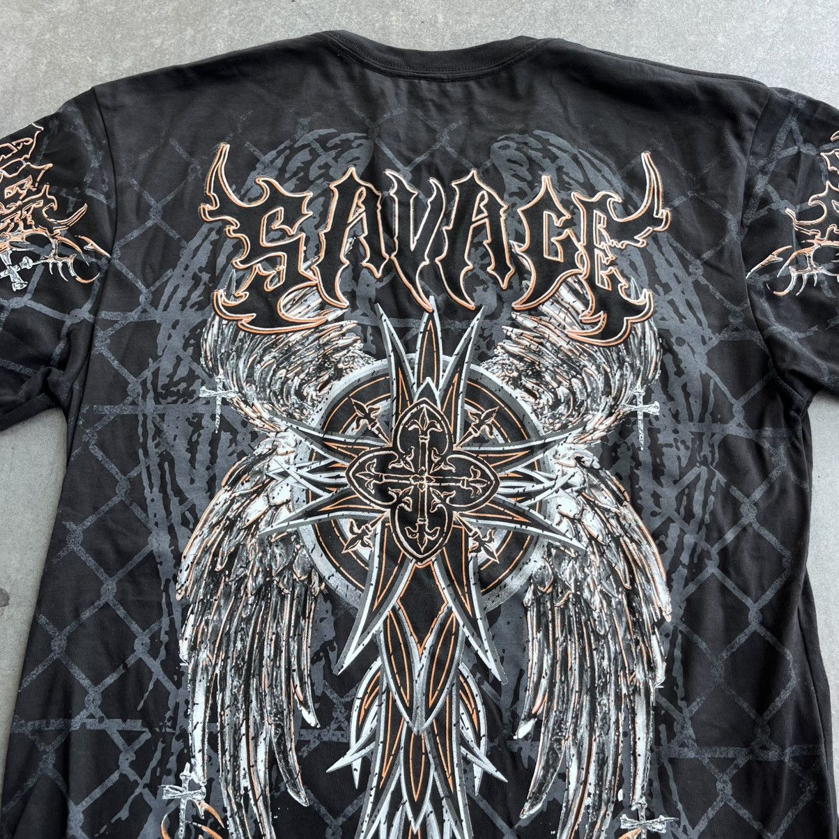 Vintage Vintage Affliction Style Orange and Black Skull Print Cross Size US L / EU 52-54 / 3 - 7 Thumbnail