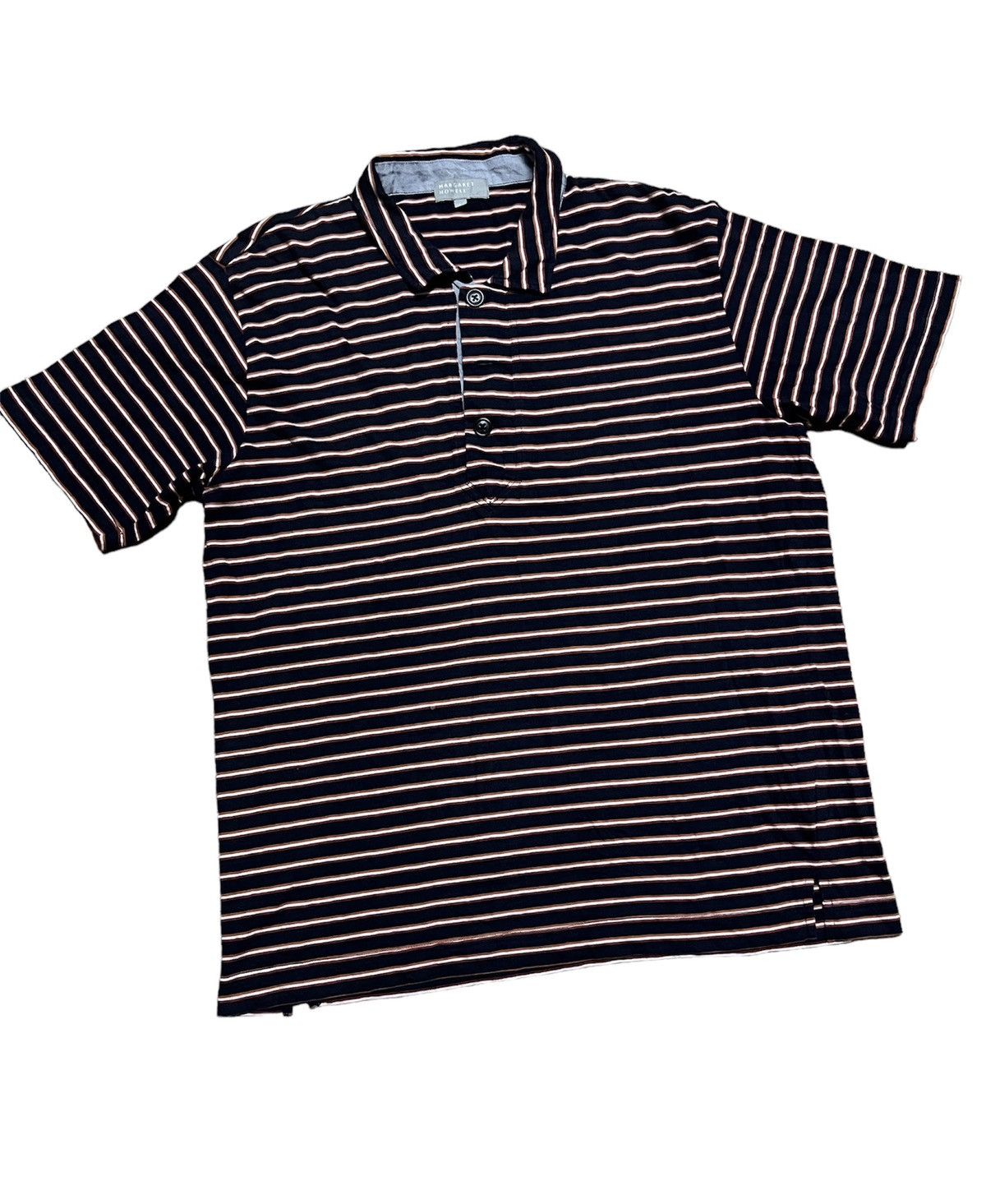 image of Margaret Howell Polo Stripe Tee in Black/Orange, Men's (Size Large)