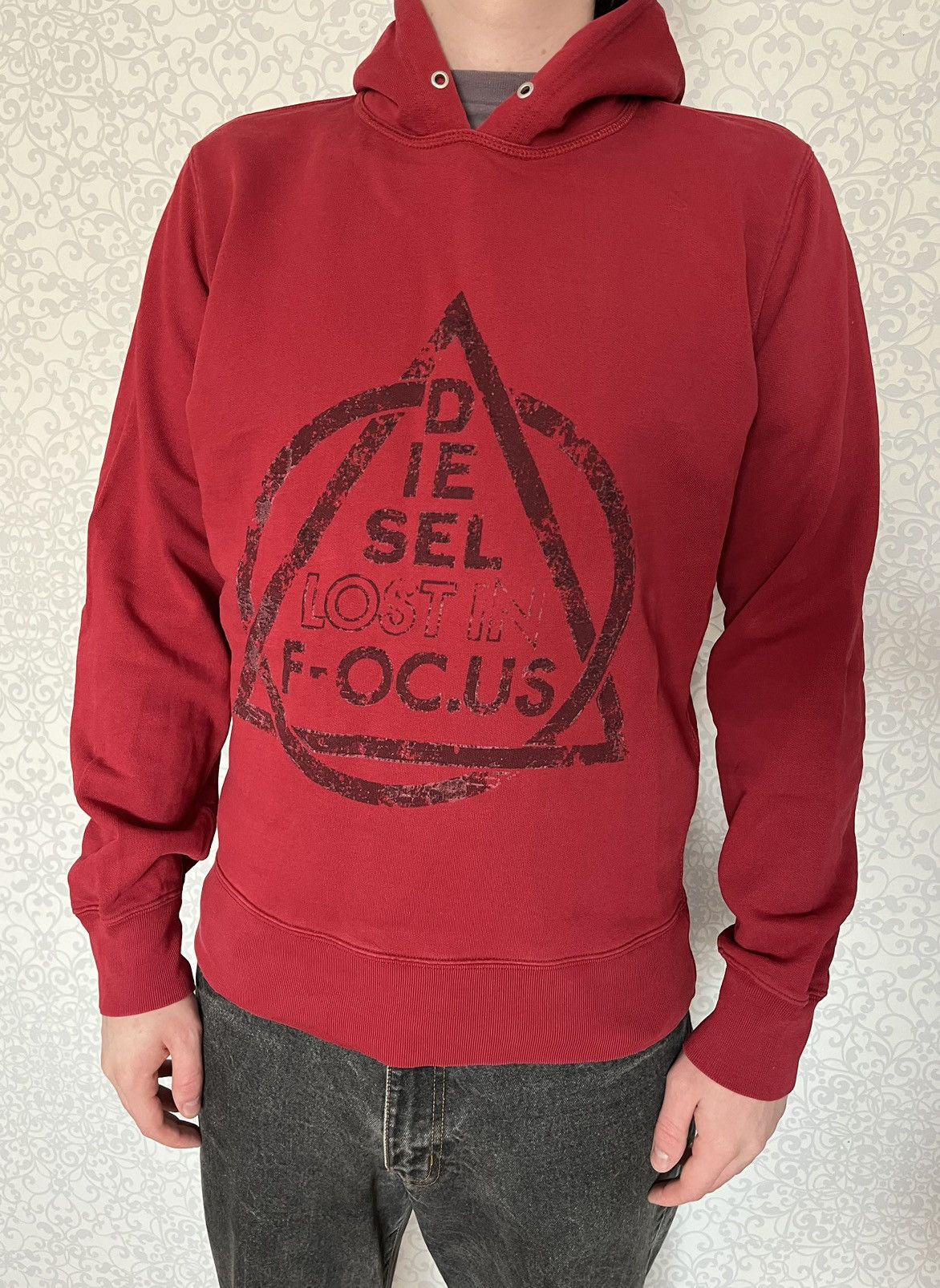 Diesel Lost In Focus Men Red Longsleeve Hoodie