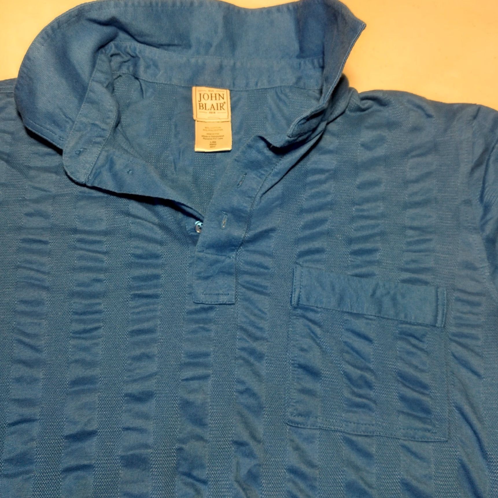 Blair VINTAGE John Blair Polo Shirt Large Royal Blue Stripe Knit Collared Pullover Men L Blue Golf Business Casual 90s Grandpacore Mens Size US L / EU 52-54 / 3 - 8 Thumbnail