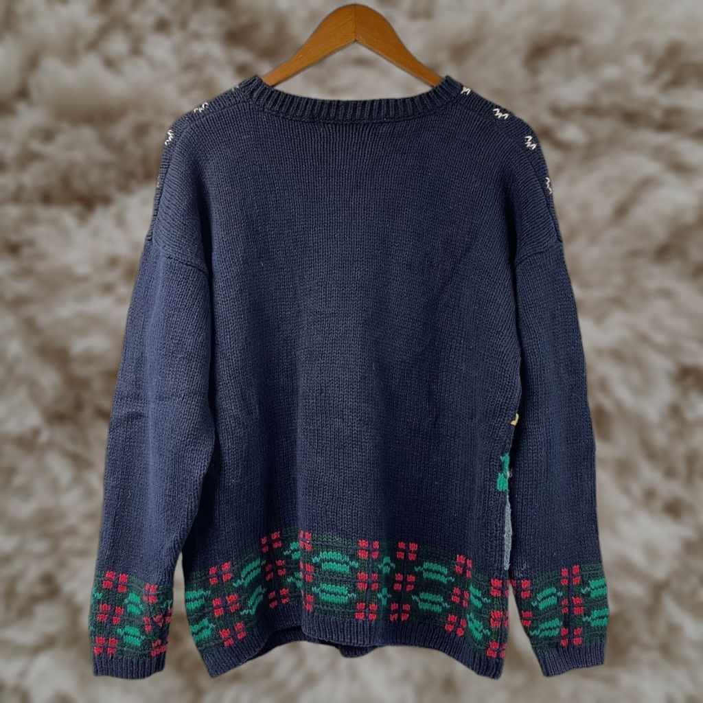 Not So Ugly Christmas Sweater Teddy Bears Decorating Tree Presents Christmas Pullover Sweater Women XL Blue