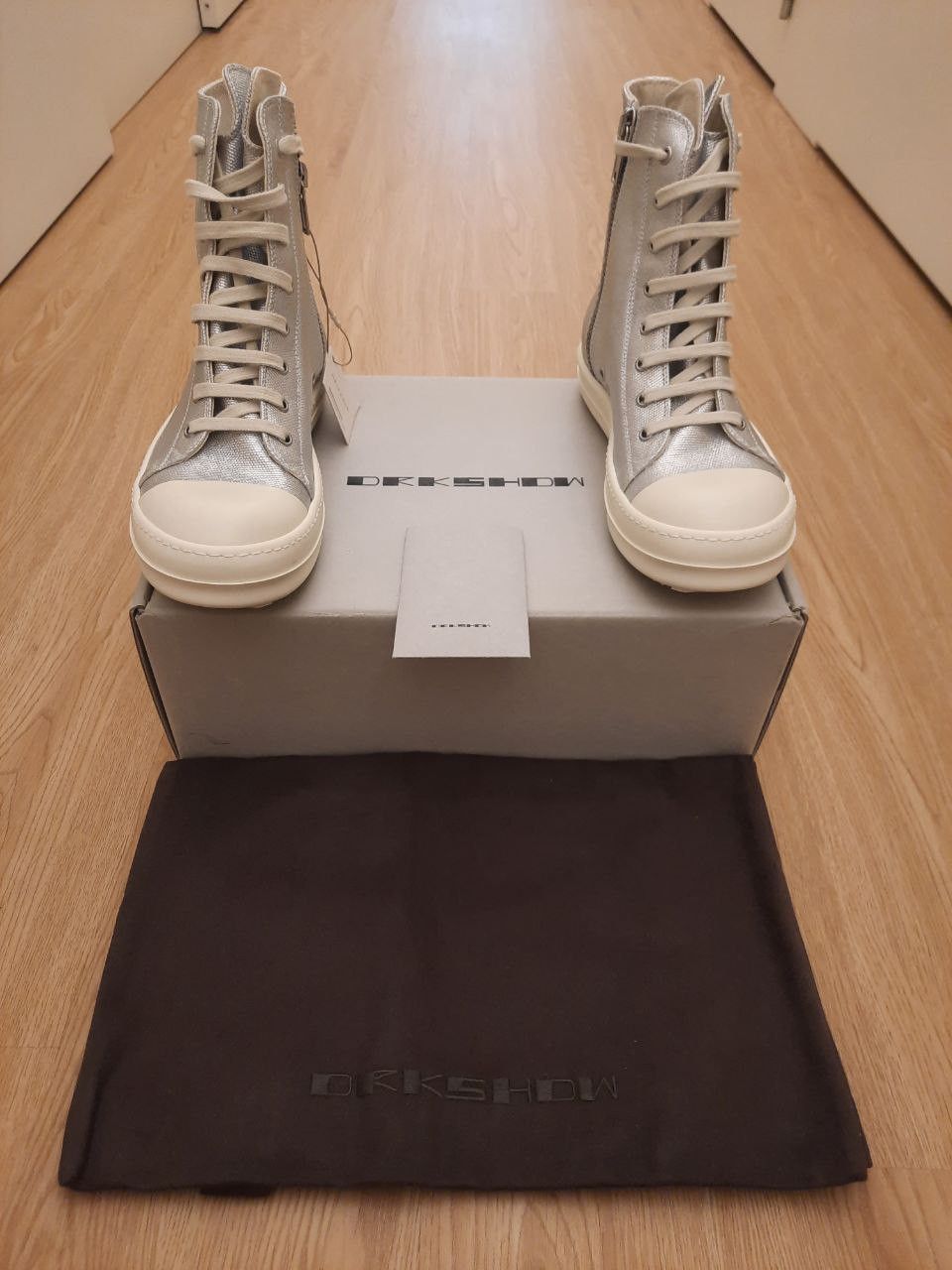 Rick Owens Drkshdw *New* Silver Ramones Hi Sneakers Size US 7 / EU 40 - 1 Thumbnail
