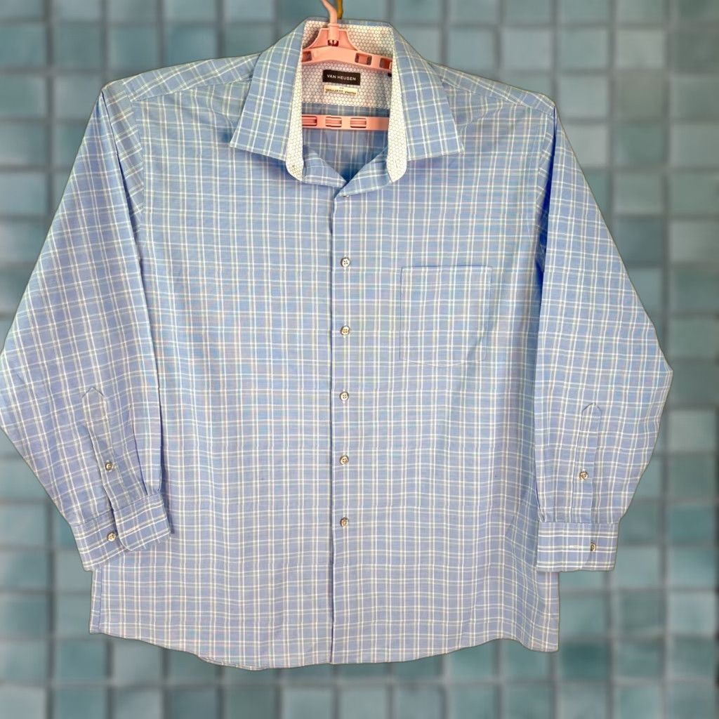 Van Heusen Van Heusen Long Sleeve Shirt Mens Size 17 1/2 X 33 Blue Checked Air Regular Fit Size US XXL / EU 58 / 5 - 1 Thumbnail