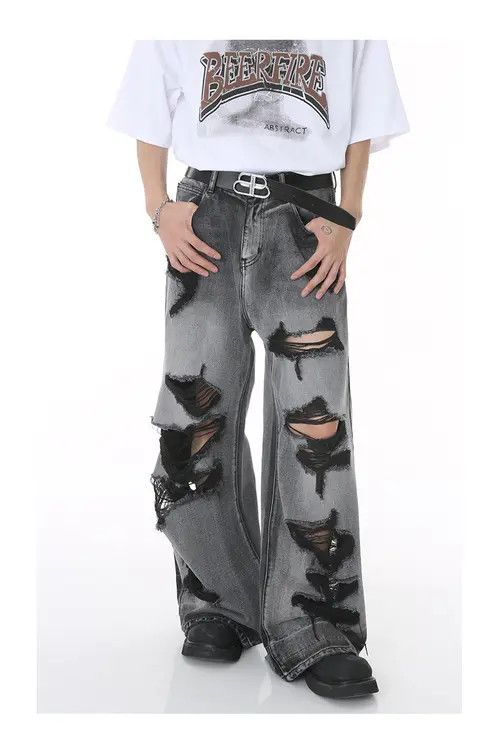 Japanese Brand Washed street retro oversized ripped jeans Size US 34 / EU 50 - 2 Thumbnail