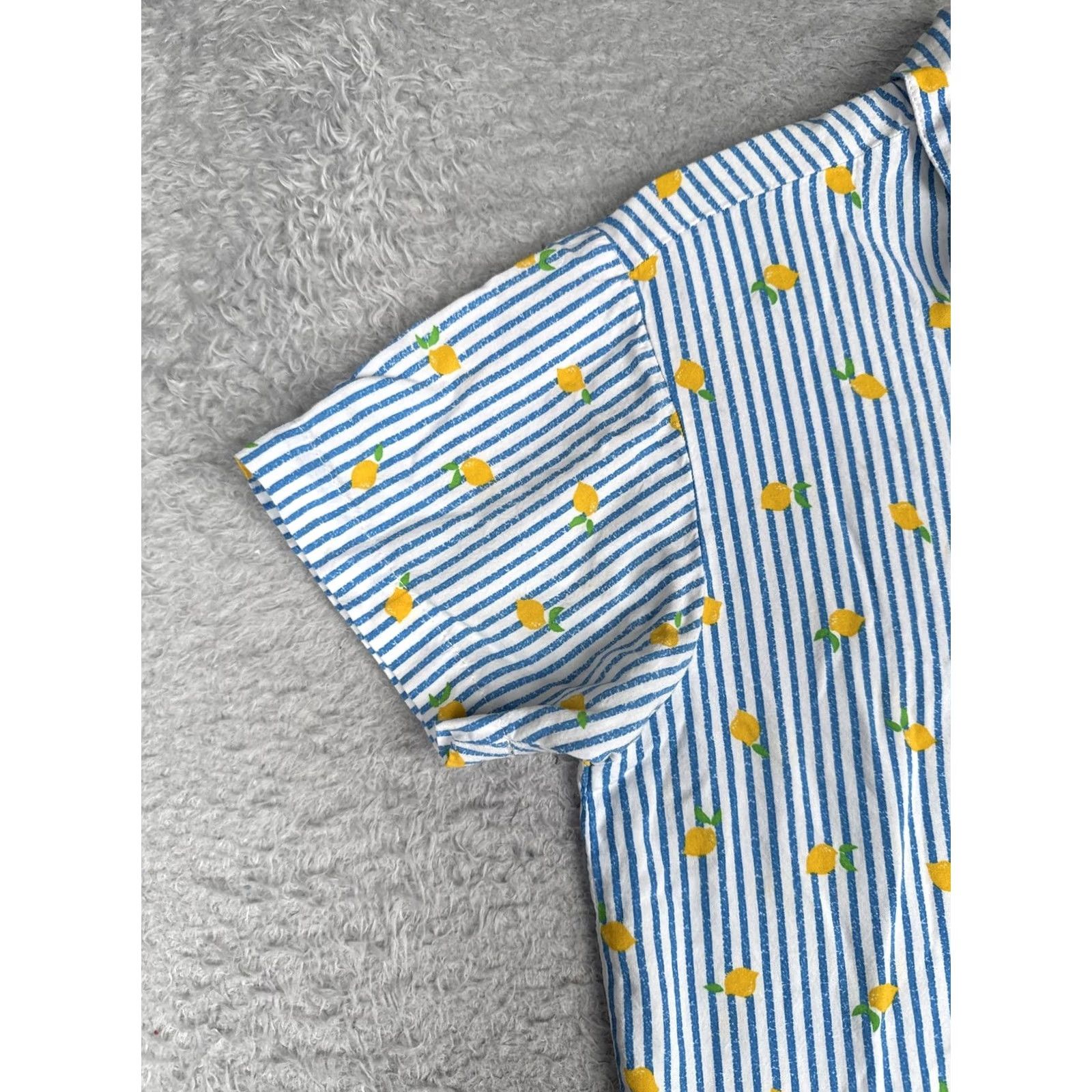 Empyre Empyre Teens Medium Multicolor Short Sleeve Button-Up Shirt Lemon Print Striped Lightweight Casual Size M / US 6-8 / IT 42-44 - 3 Thumbnail