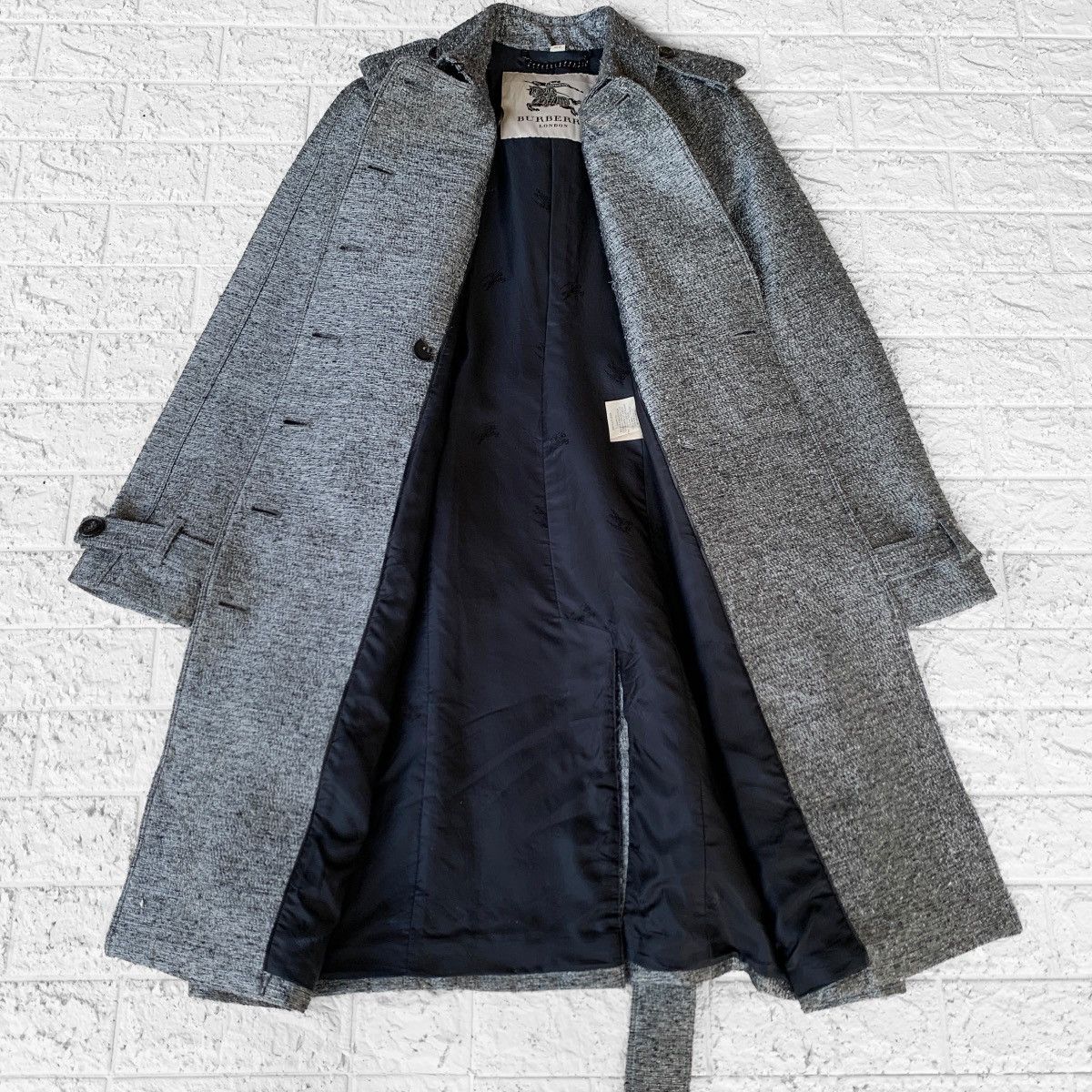 Burberry Burberry Mettalic Jacquard Wool Trench Coat Jacket Silver Size US S / EU 44-46 / 1 - 4 Thumbnail