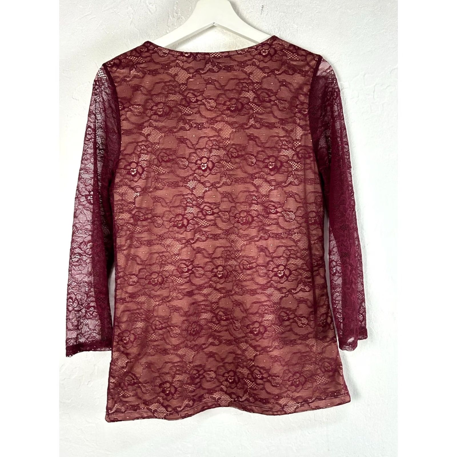 Anthropologie Sunday In Brooklyn Womens Lace Top Medium Burgundy 3/4 Sleeve New Size M / US 6-8 / IT 42-44 - 3 Thumbnail