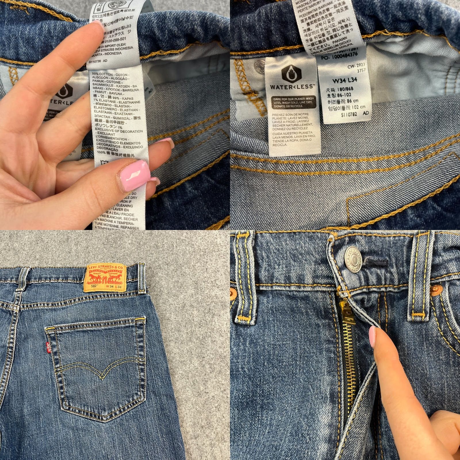 Levi's Levi's Mens Jeans Slim Skinny 34 34 Medium Wash Blue Stretch 502 Zip Fly Jeans Size US 34 / EU 50 - 8 Thumbnail