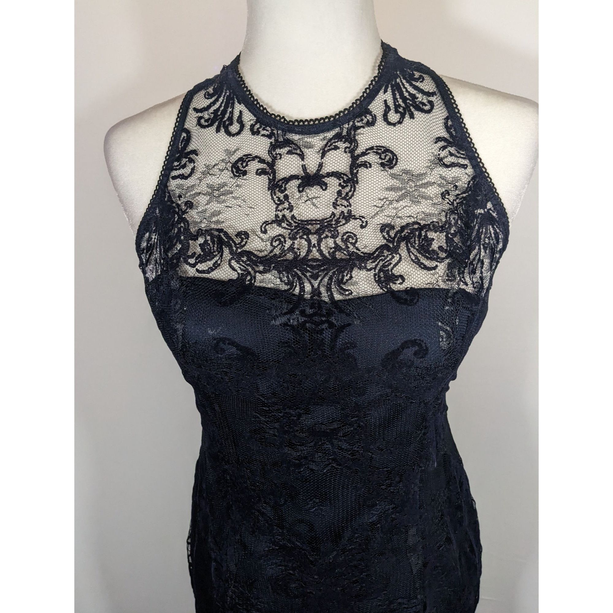 Adrianna Papell Adrianna Papell Dark Blue Floral Lace Dress Size S / US 4 / IT 40 - 6 Thumbnail