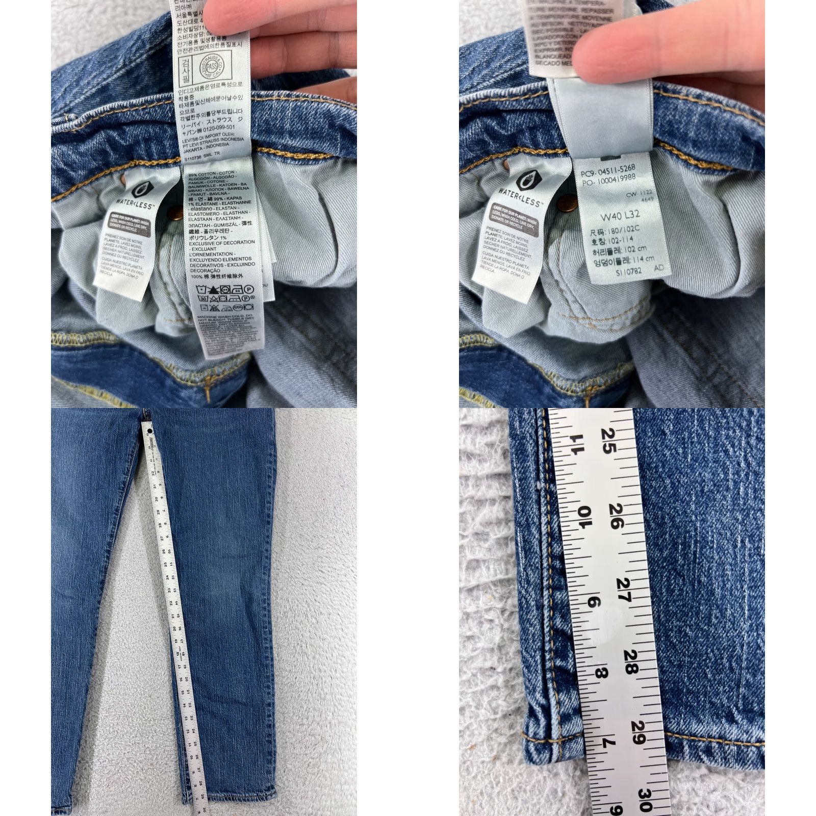 Levi's Levis Jeans Mens 40x32 Slim Straight Blue Denim 5-Pocket Cotton Blend Medium Wash Levi's 500 Series Vintage: No 511 Slim Fit Size US 40 / EU 56 - 8 Thumbnail