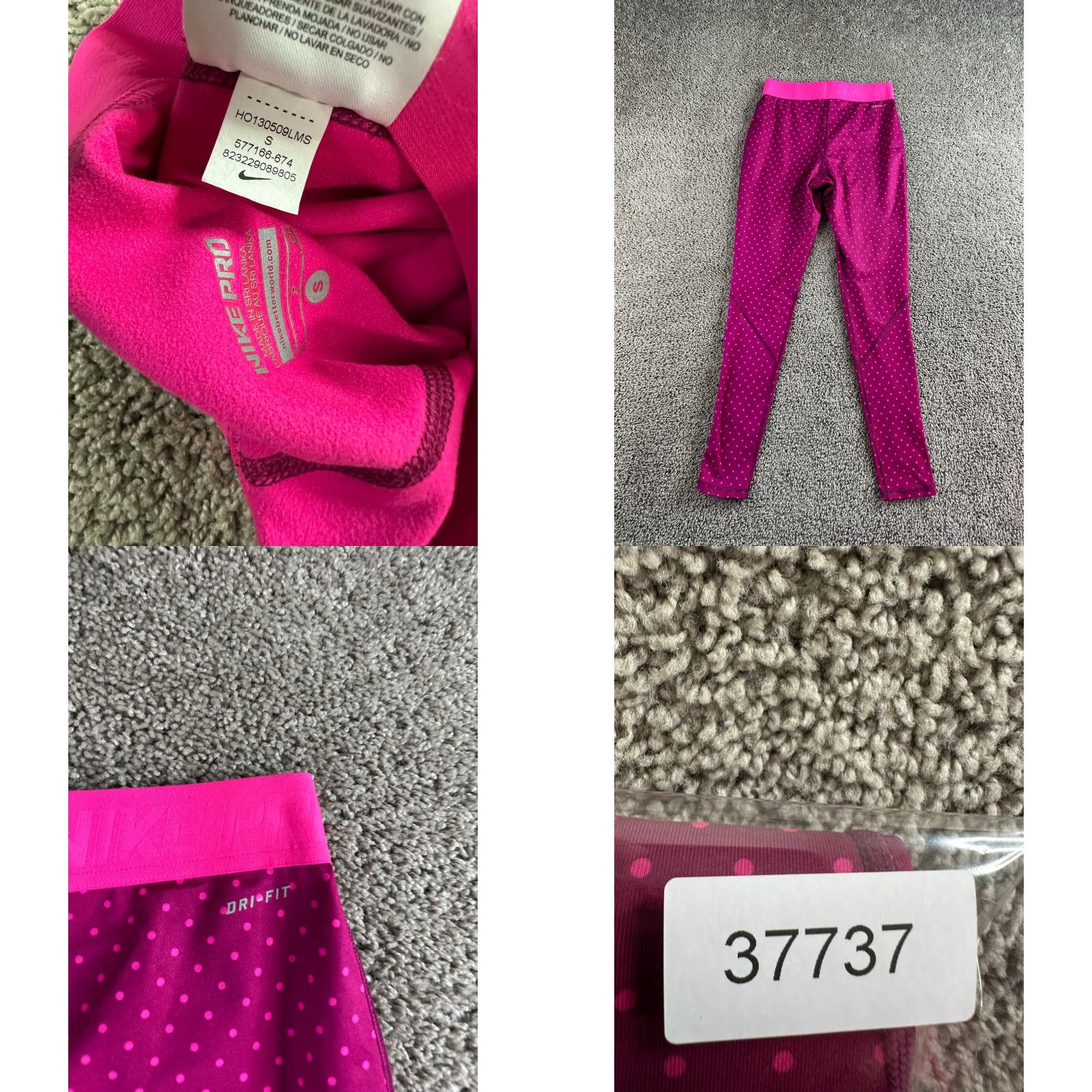Nike Nike Pro Hyperwarm Leggings Womens S Raspberry Pink Polka Dot Yoga DriFIT Ladies Size 28" / US 6 / IT 42 - 9 Thumbnail