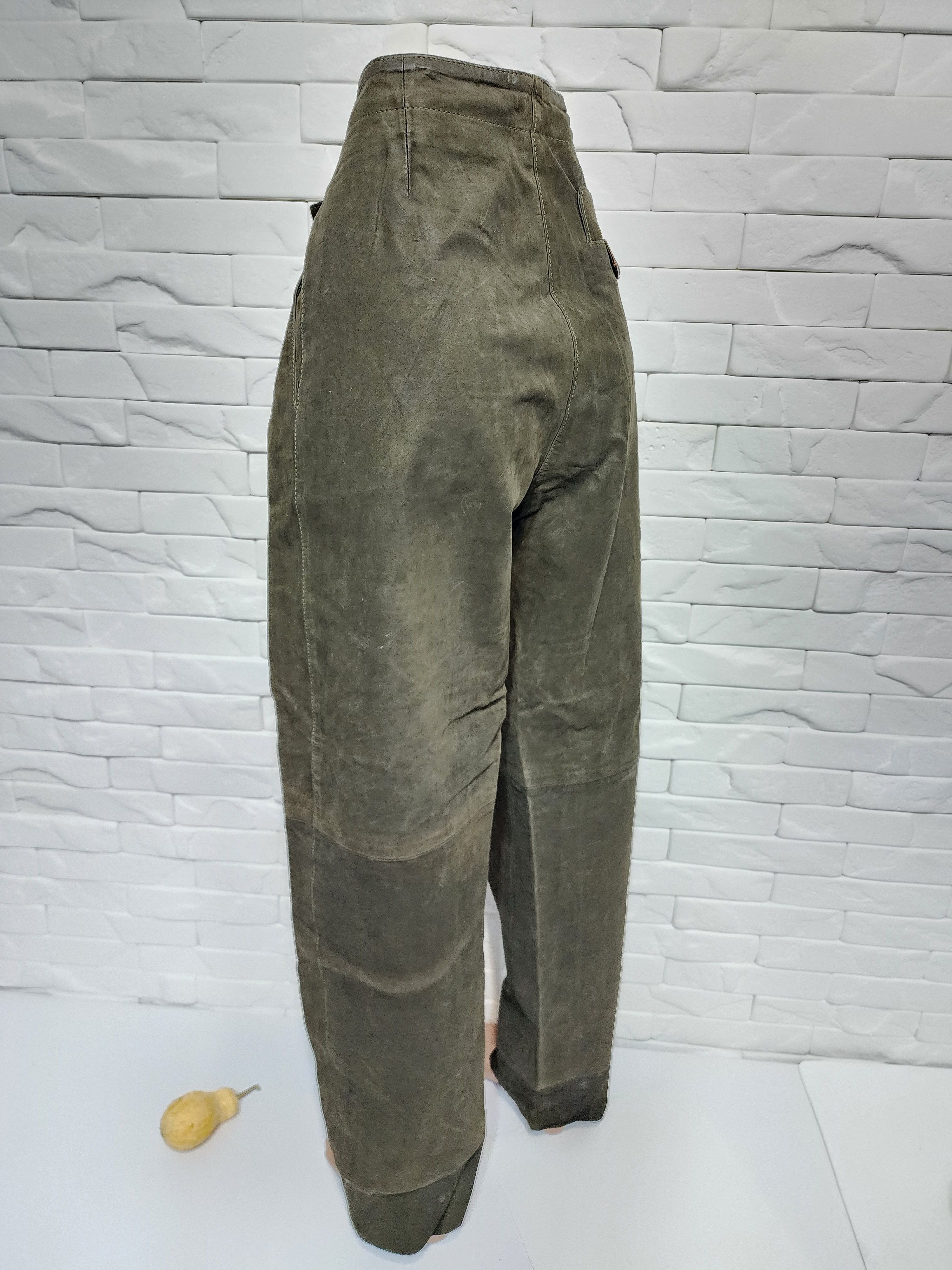 Genuine Leather Green Leather Pants: Women's Stylish Suede Trousers Size 28" / US 6 / IT 42 - 7 Thumbnail