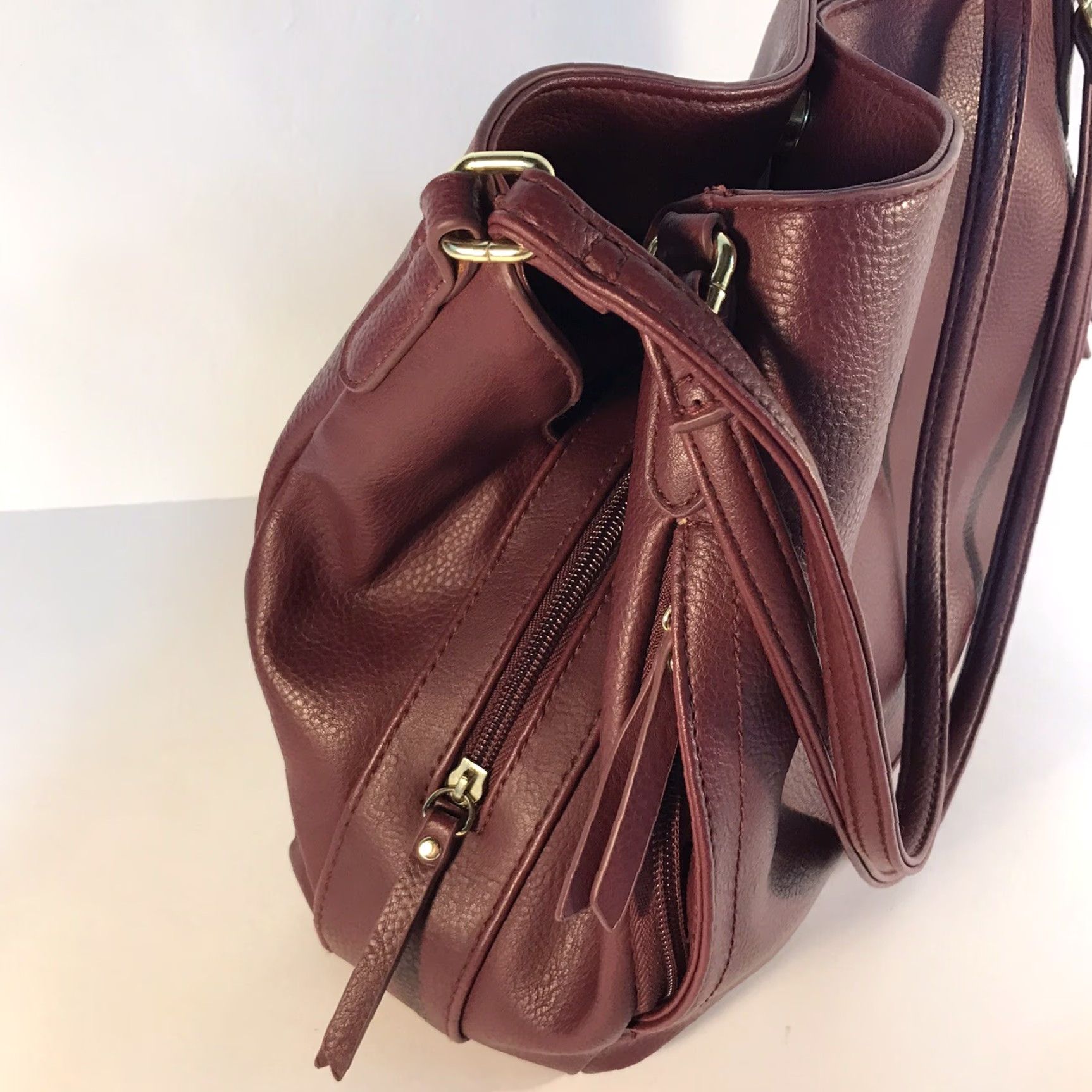 Doublet Large Burgundy Faux Leather Shoulder Bag with Double Handles and Multipockets for Women Size ONE SIZE - 2 Thumbnail