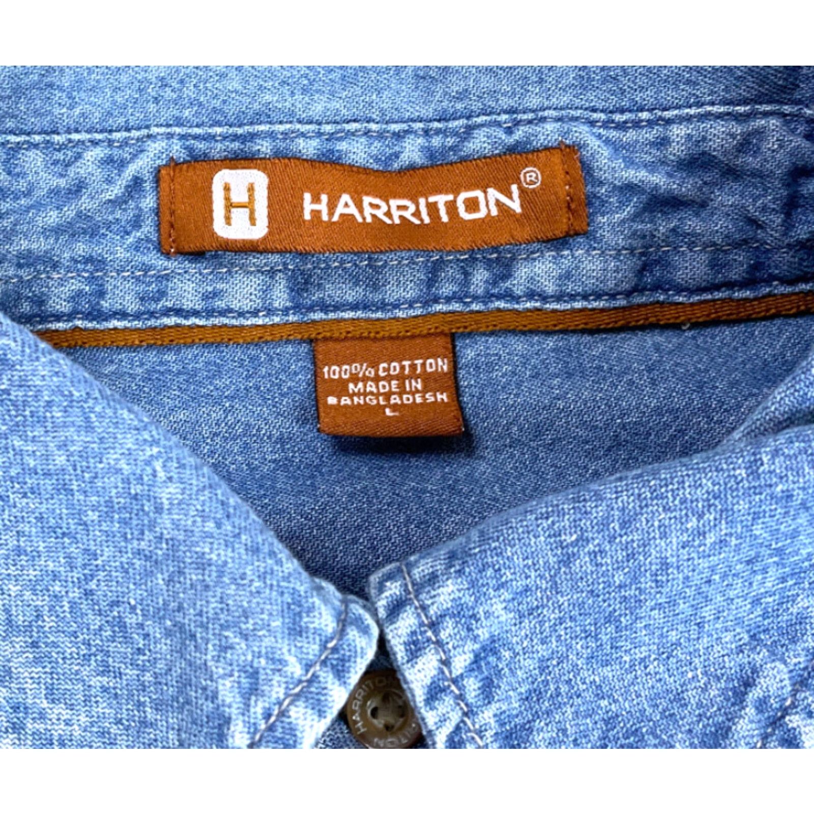 Vintage Harriton Steel Wheels Band Denim Button-Up Shirt Blue Women's Large 90s Hipster Grunge Size L / US 10 / IT 46 - 5 Thumbnail