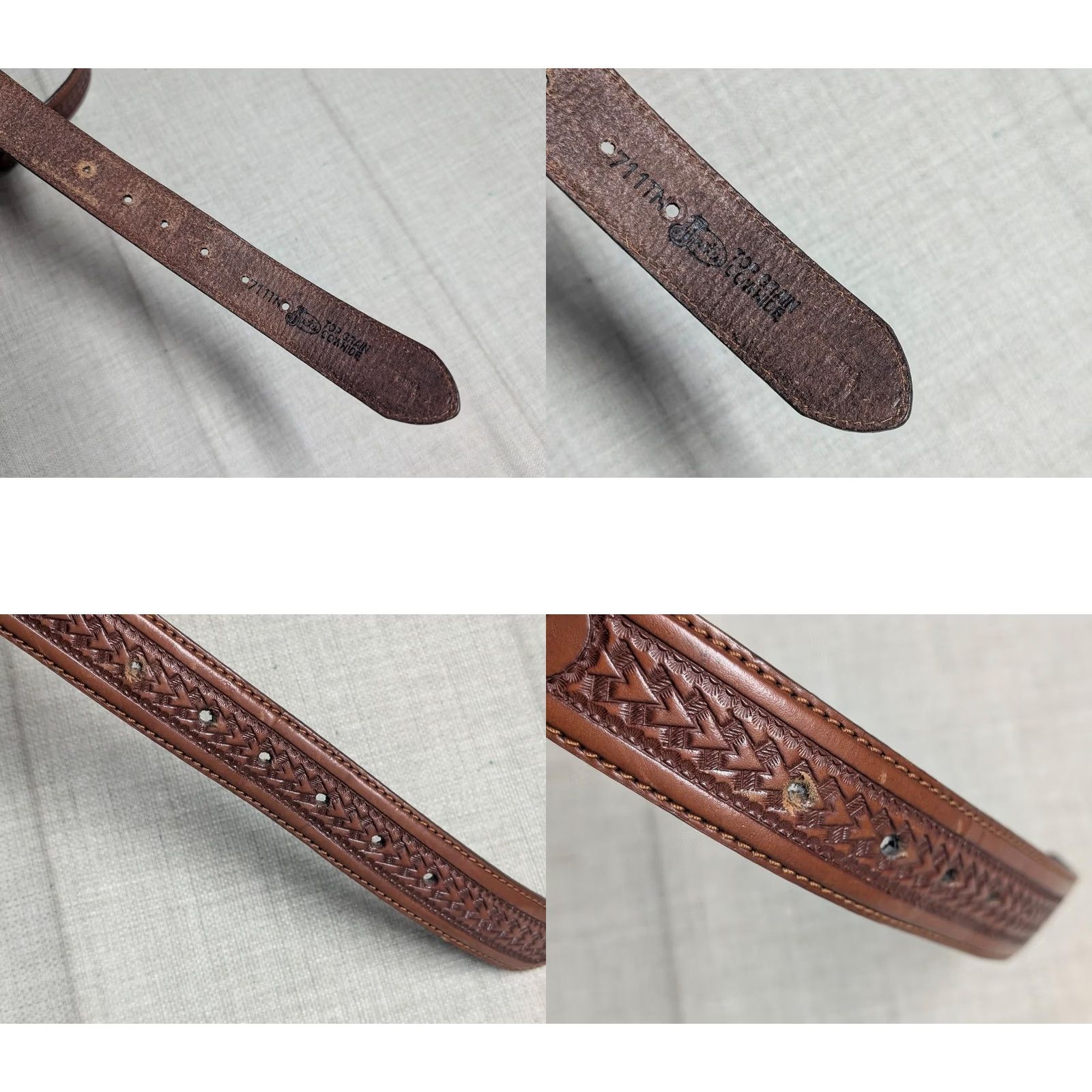 Vintage VINTAGE Justin western belt Concho tooled leather brown 32 buckle scalloped belt rodeo Southwestern Mens Size 32 - 8 Thumbnail