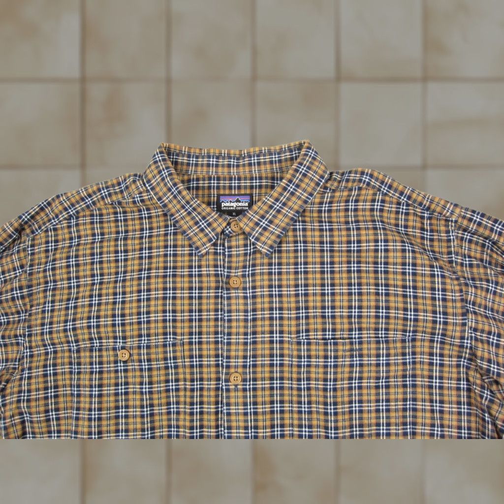 Patagonia Patagonia Shirt XL Blue Yellow Check Organic Cotton Mens Short Sleeve Button-Up Collared Size US XL / EU 56 / 4 - 1 Thumbnail