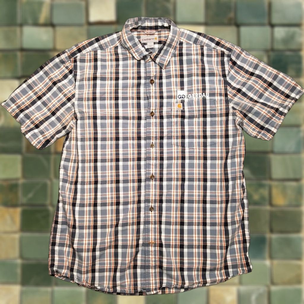Carhartt Carhartt Shirt Mens L Blue Plaid 100% Cotton Short Sleeve Button-Up Casual Size US L / EU 52-54 / 3 - 1 Thumbnail