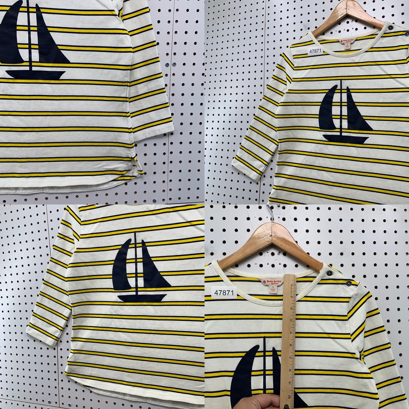 Brooks Brothers Brooks Brothers Fleece Top Womens Small White Striped 3/4 Sleeve Nautical Shirt SS Mens Women Girls Size S / US 4 / IT 40 - 8 Thumbnail