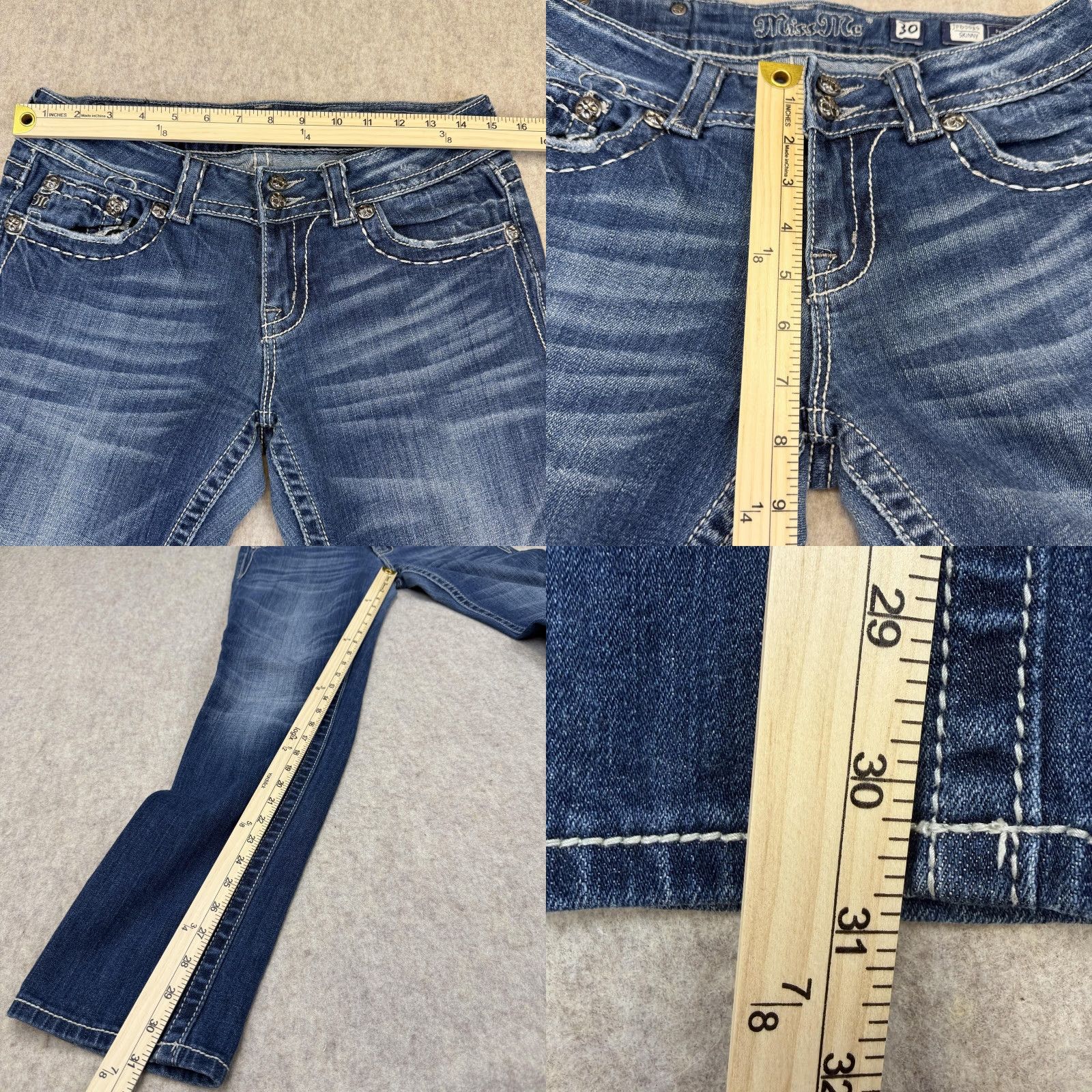 Miss Me Miss Me Jeans Womens 30 Blue Skinny Embellished Rhinestone Flap Pockets JP6003S Size 30" / US 8 / IT 44 - 8 Thumbnail