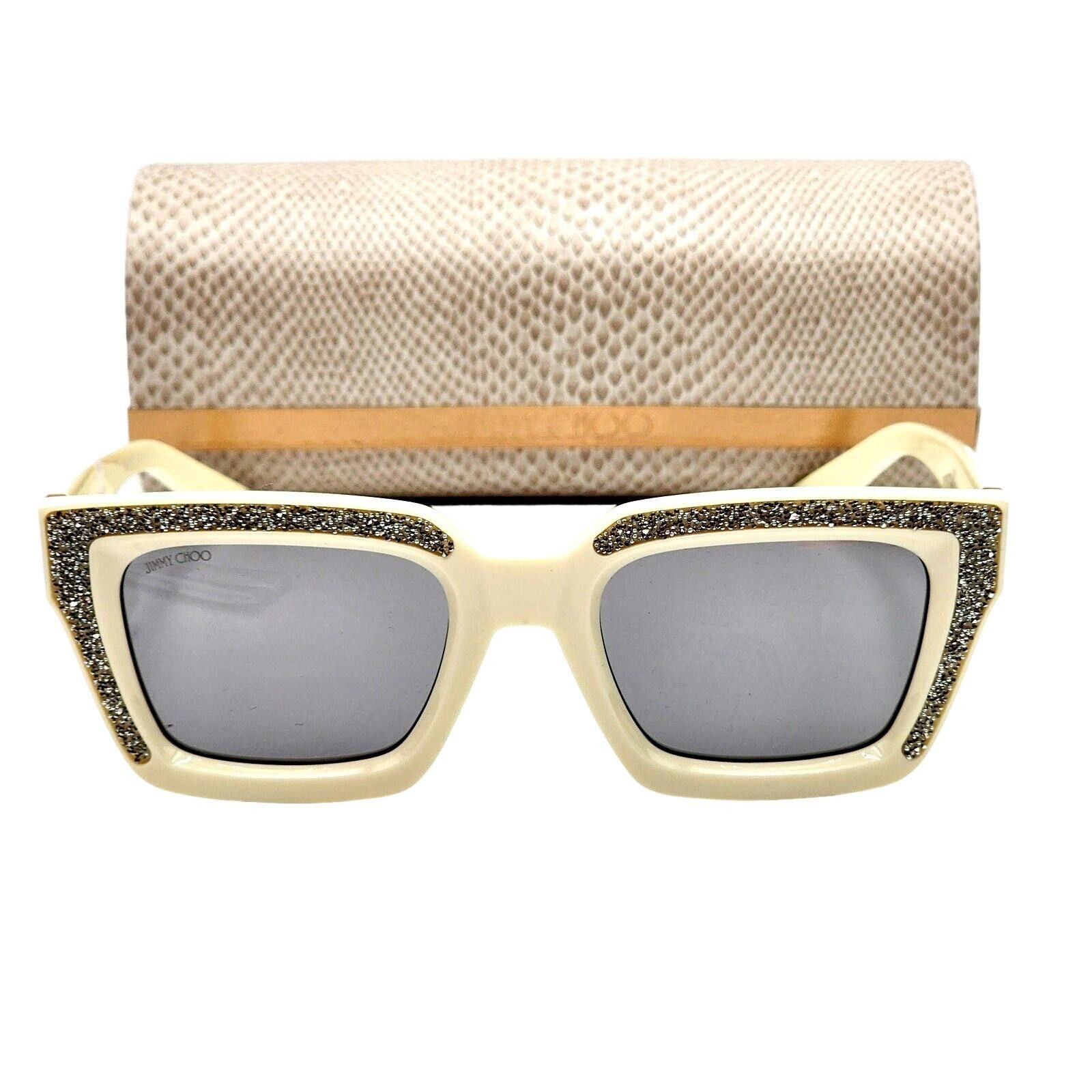 Jimmy Choo Jimmy Choo 51MM Embellished White/Ivory Rectangle Sunglasses Size ONE SIZE - 1 Thumbnail