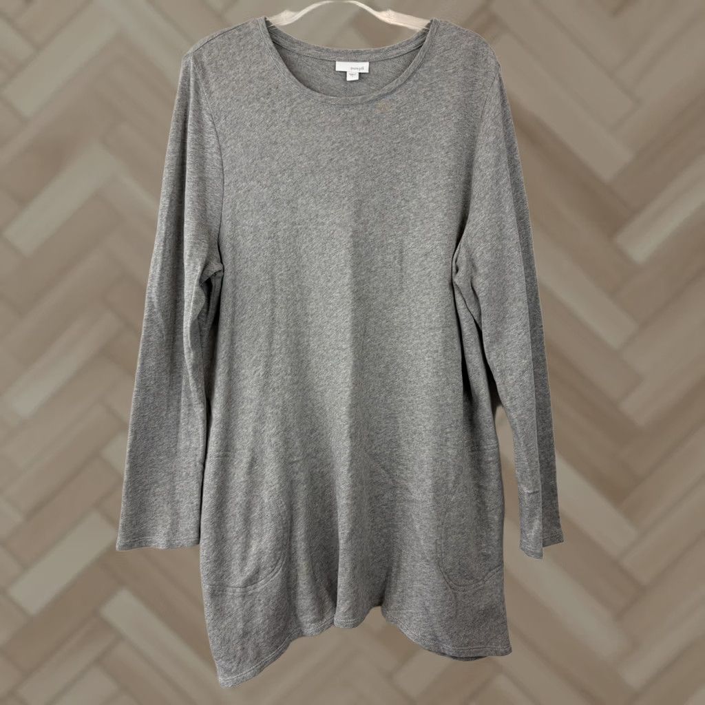 J. Jill J. Jill Tunic Blouse Womens Large V-Neck Pullover Gray Stretch Casual Comfort Shirt Size L / US 10 / IT 46 - 1 Thumbnail