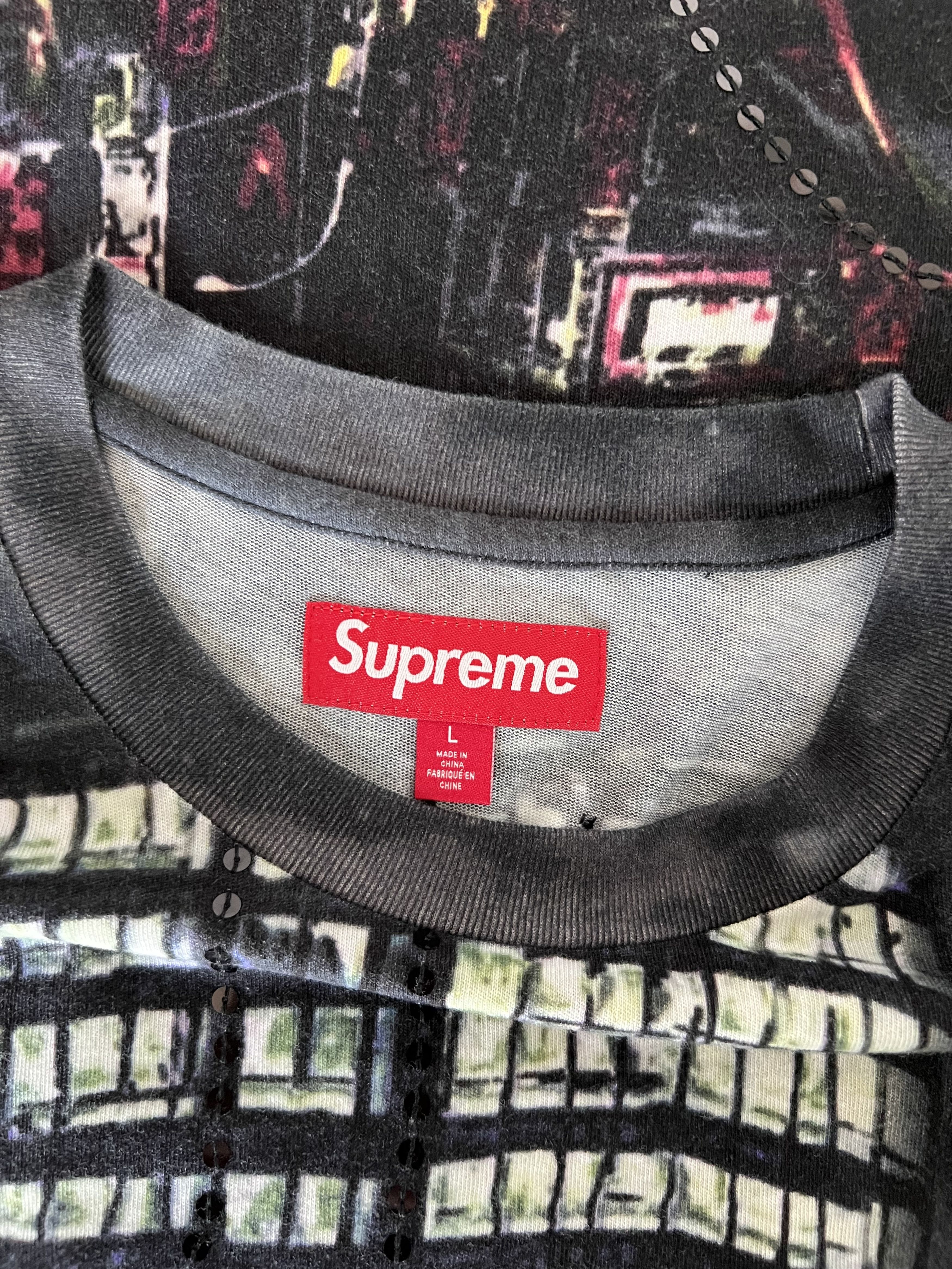 Supreme Skyline Sequin Long Sleeve Top in Night Black